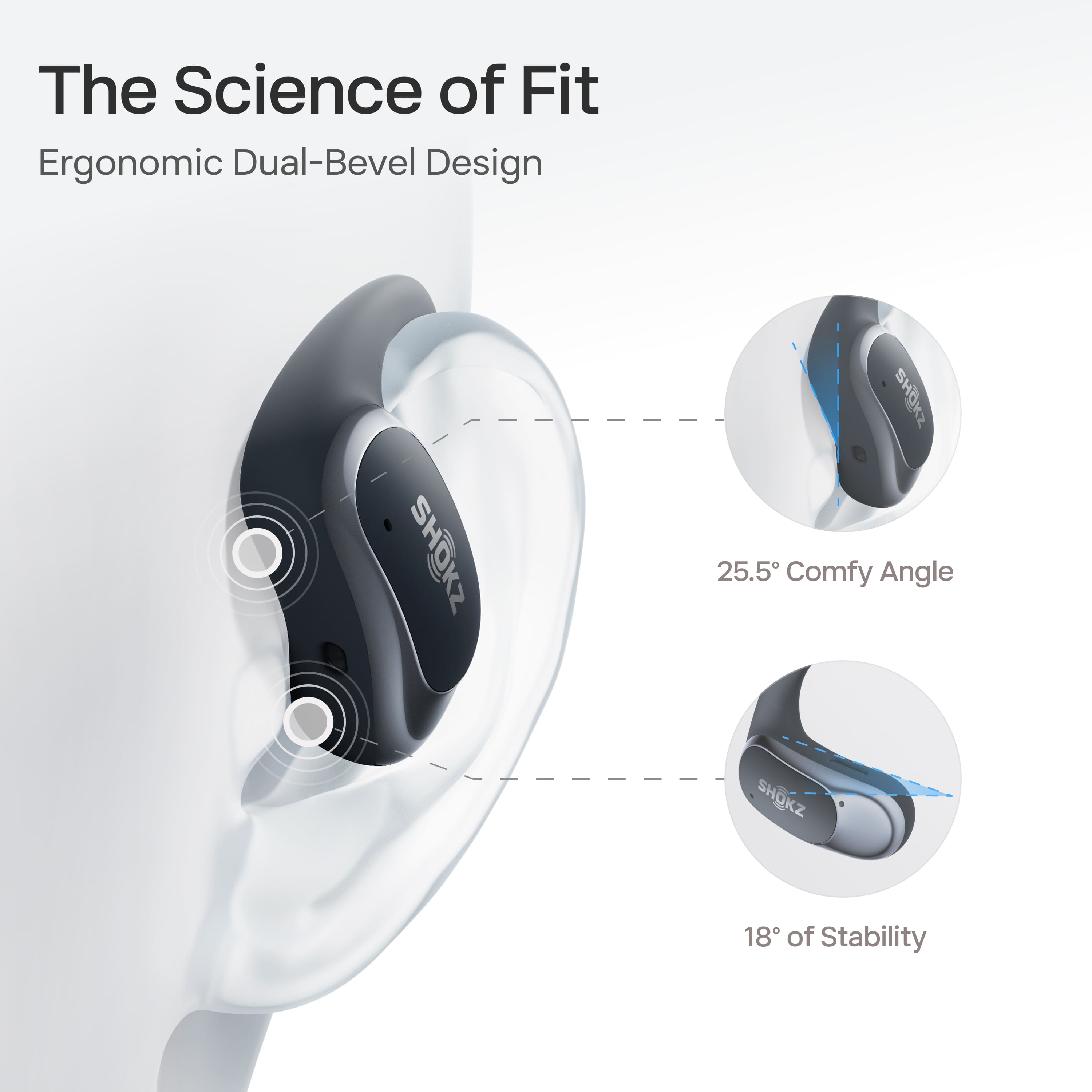 The Science of Fit
Ergonomic Dual-Bevel Design
25.5° Comfy Angle
18° of Stability
