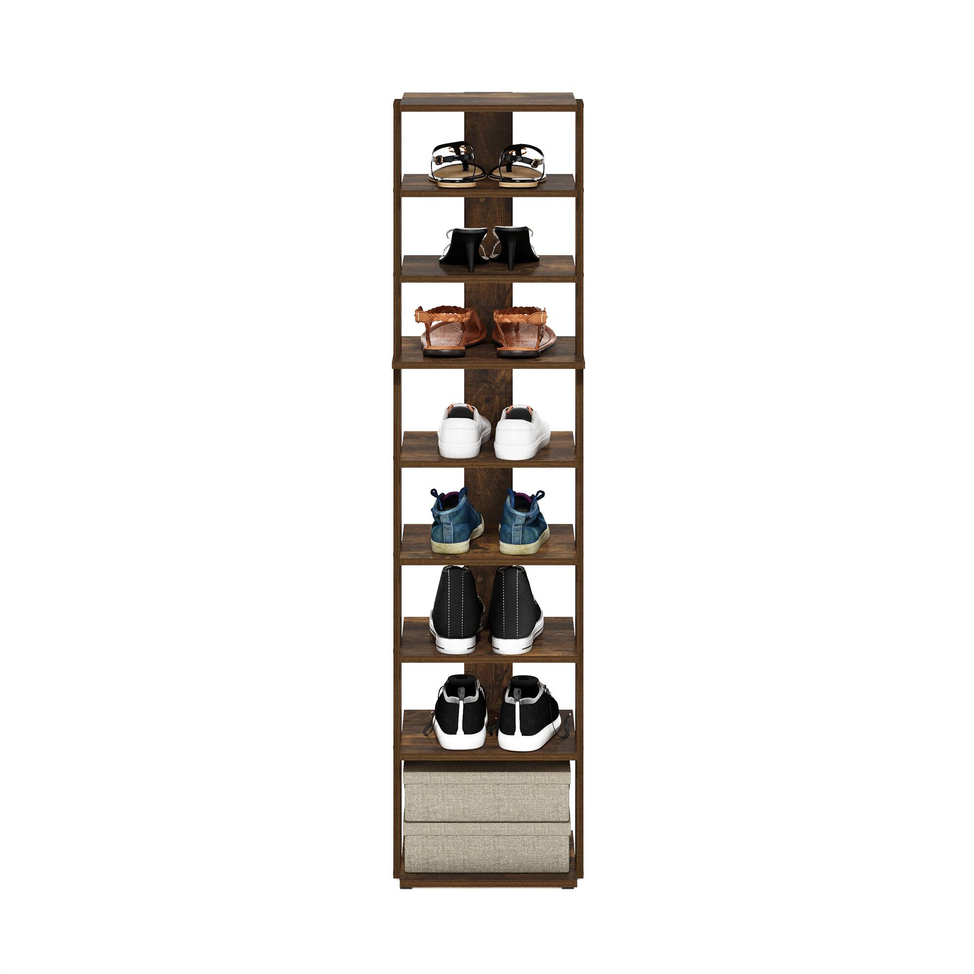 Alt View 4. Furinno - Compact 9-Tier Vertical Space Saving Free Standing Shoe Tower, Shoe Rack for Closet Entryway - Amber Pine.