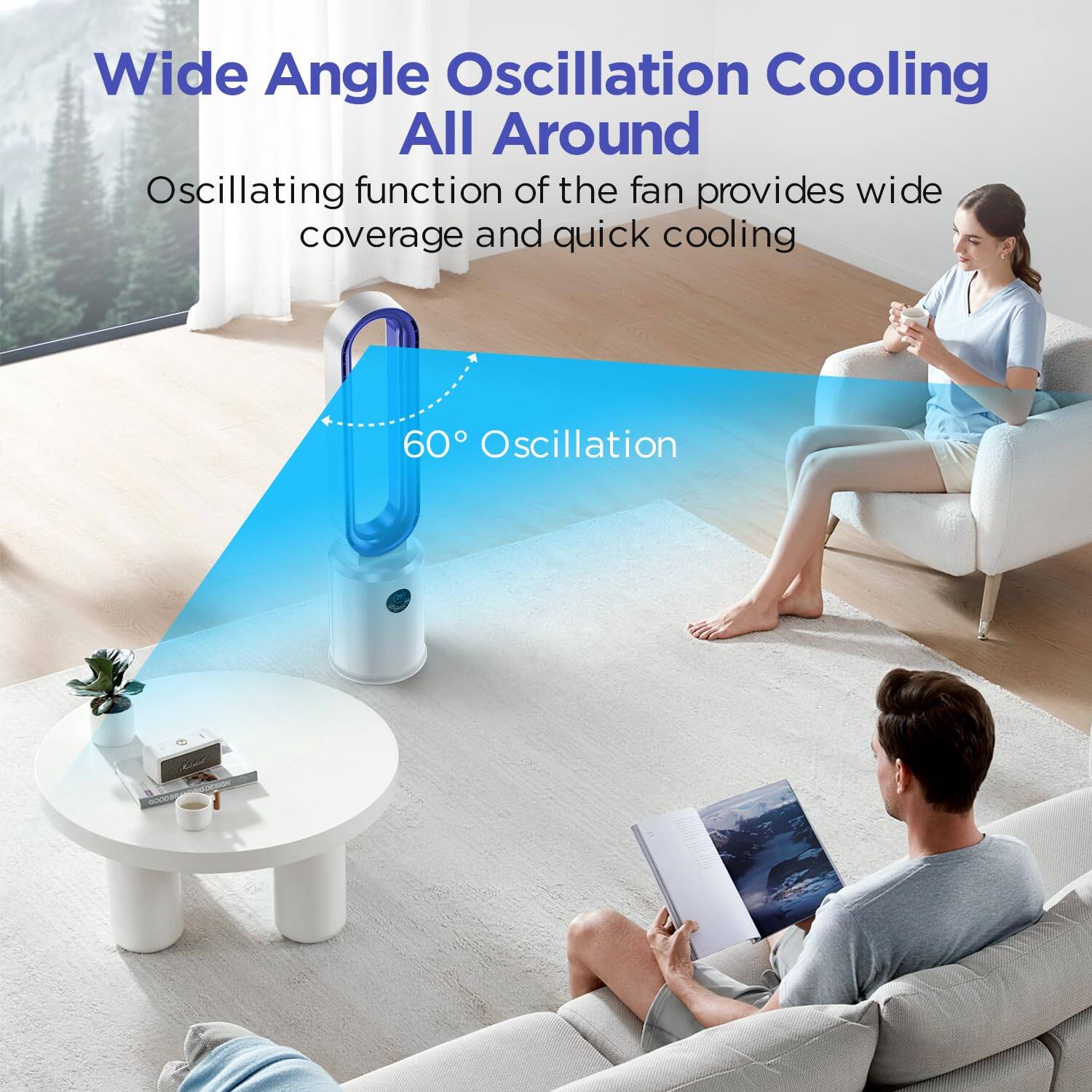 Wide Angle Oscillation Cooling All Around  
Oscillating function of the fan provides wide coverage and quick cooling  
60° Oscillation