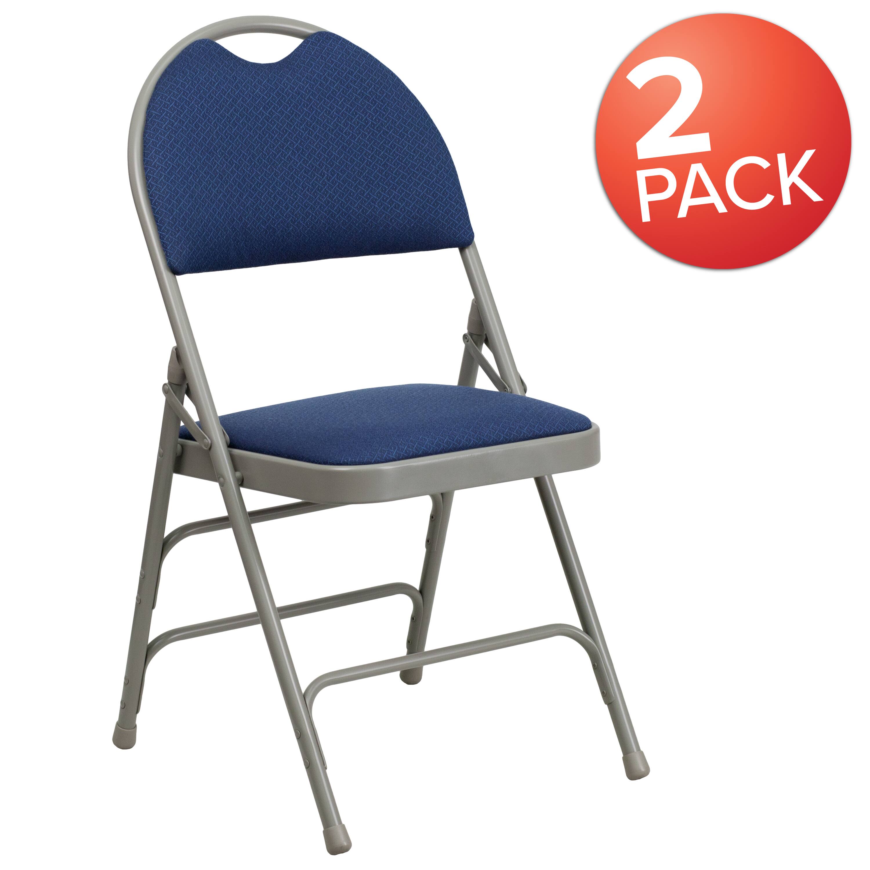 Alt View 1. Emma + Oliver - 2 Pack Home & Office Easy-Carry Party Events Padded Folding Chair - Navy Fabric/Gray Frame.