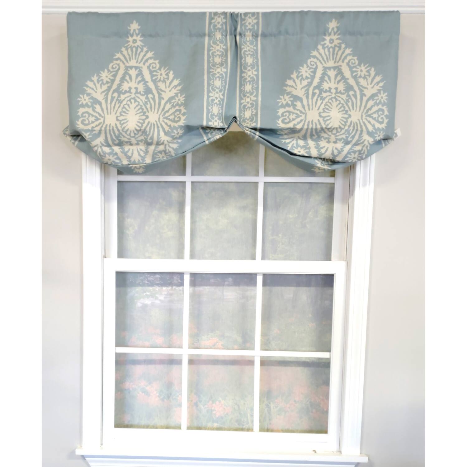 Angle. RLF Home - RLF Home 3" Rod Pocket High Quality Fabric Nora Stationary Balloon Valance for Windows 50" x 23" Blue - Blue.