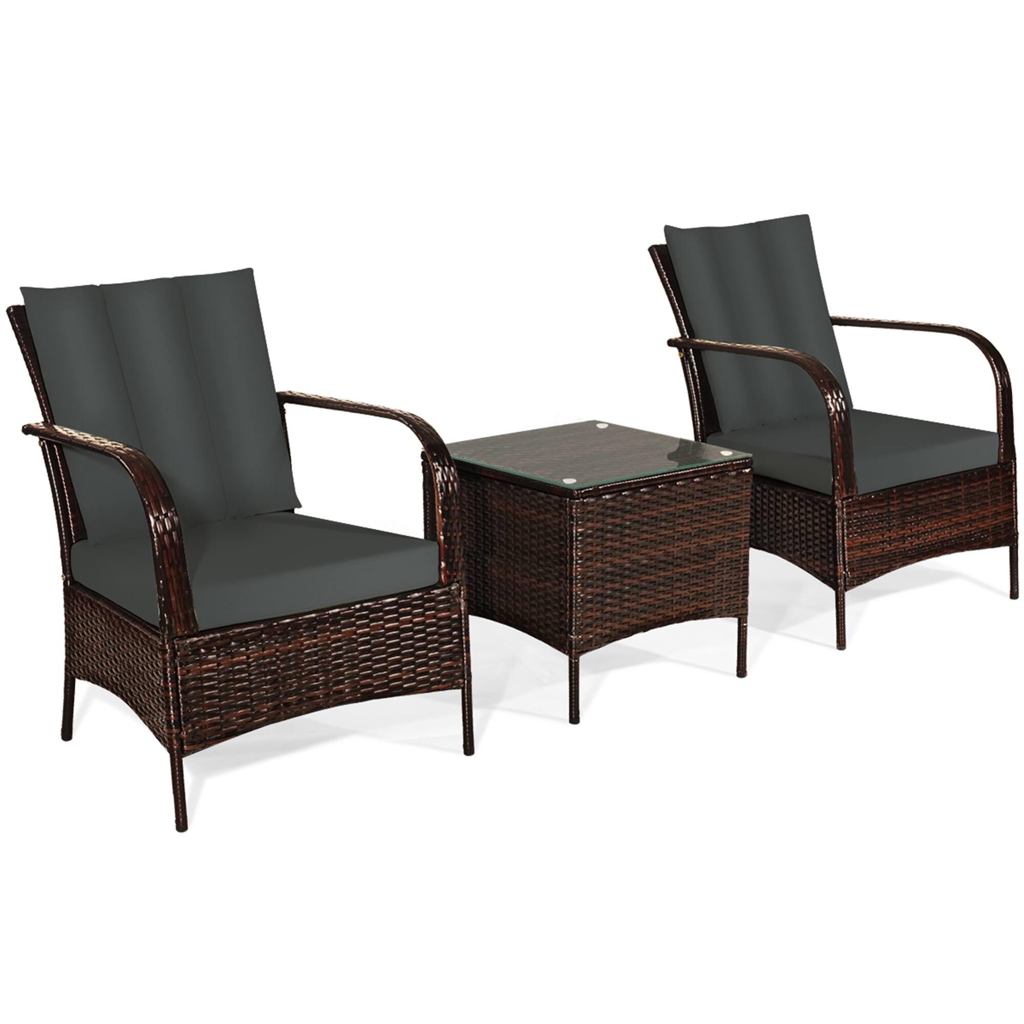 Alt View 1. Gymax - Gymax 3PCS Outdoor Patio Rattan Conversation Set Furniture Set w/ Table Cushions - Gray.