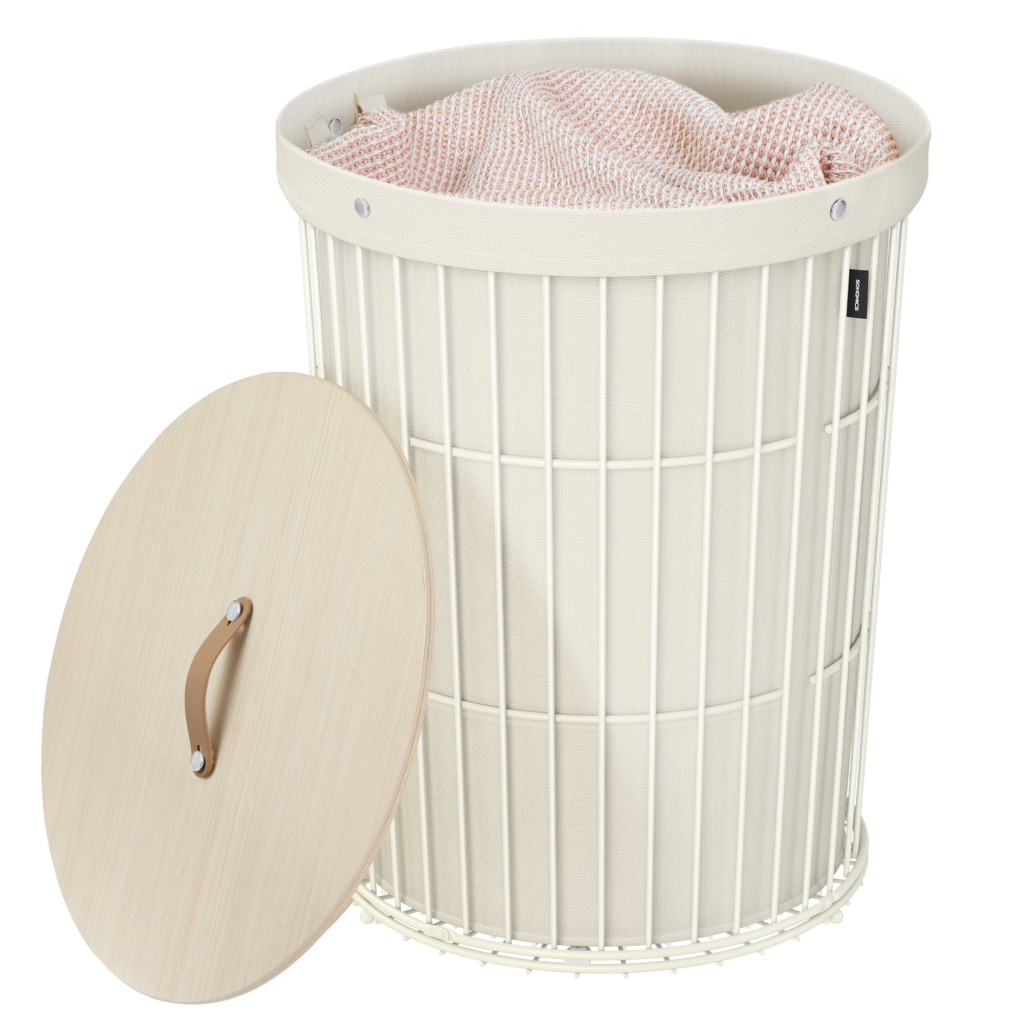 Songmics Home - Laundry Hamper with Lid, Round Laundry Basket, 25 Gallons (95 L), Versatile, Removable Fabric Liner, Large Capacity - Cream White price history on PriceWatchPro
