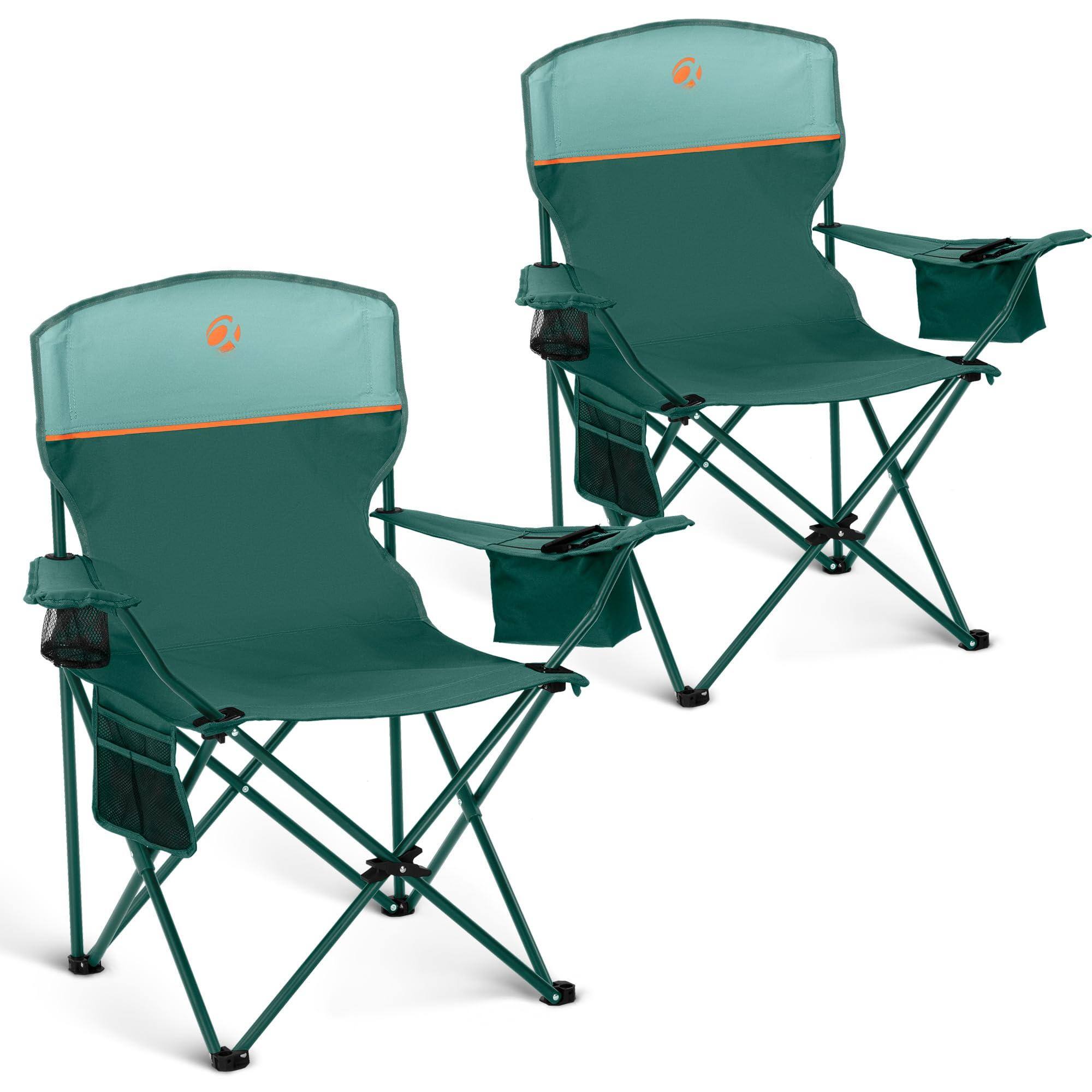 JETRANSPORT - Camping Chair 2 Pack Portable With 3-can Cooler Folding Side Pocket And Cup Holder Collapsible For - Green