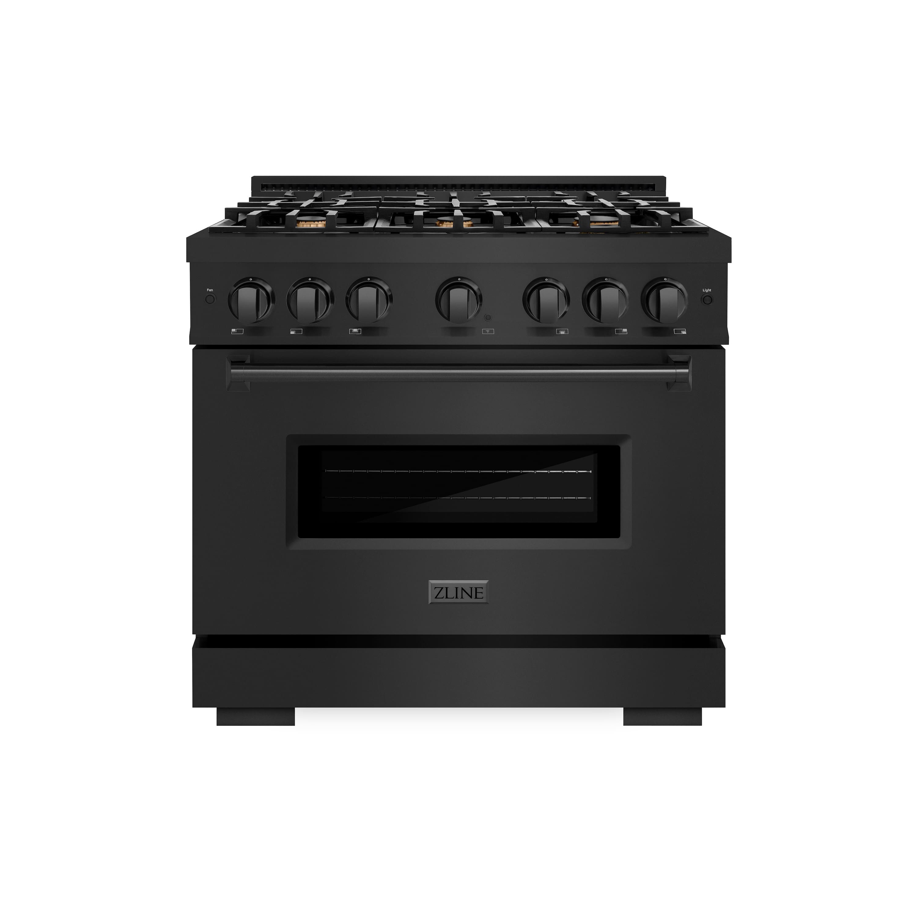 ZLINE - 36" Classic Dual Fuel Black Stainless Convection Oven Range w/ 6 Brass Burners (CDRB-BR-36) - Black Stainless Steel