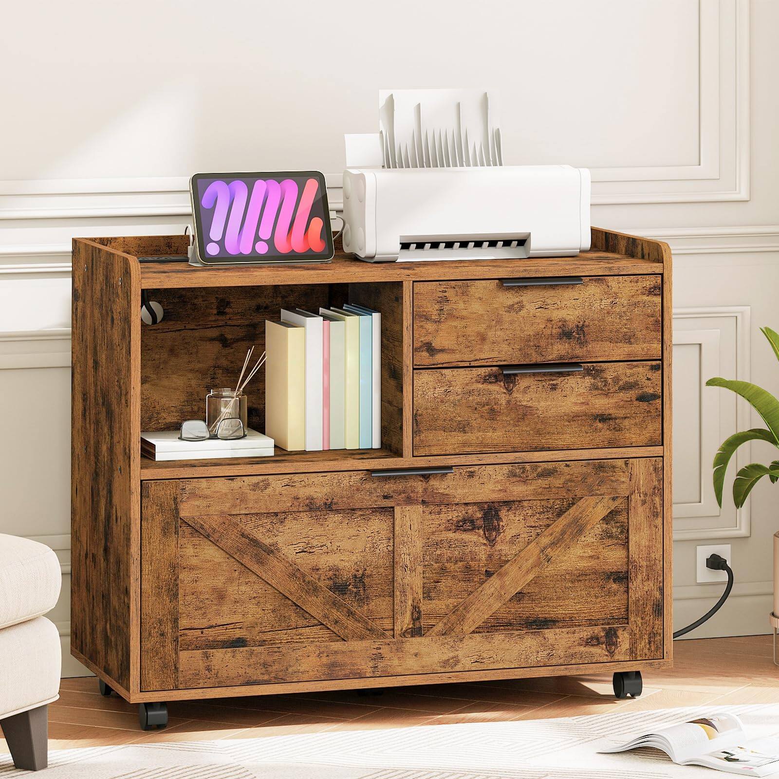 Alt View 6. Hirose Alice - Lateral File Cabinet en Storage Drawers With Charging Station Filing For Home A4/letter/legal-sized Files Printer Stand - Black.