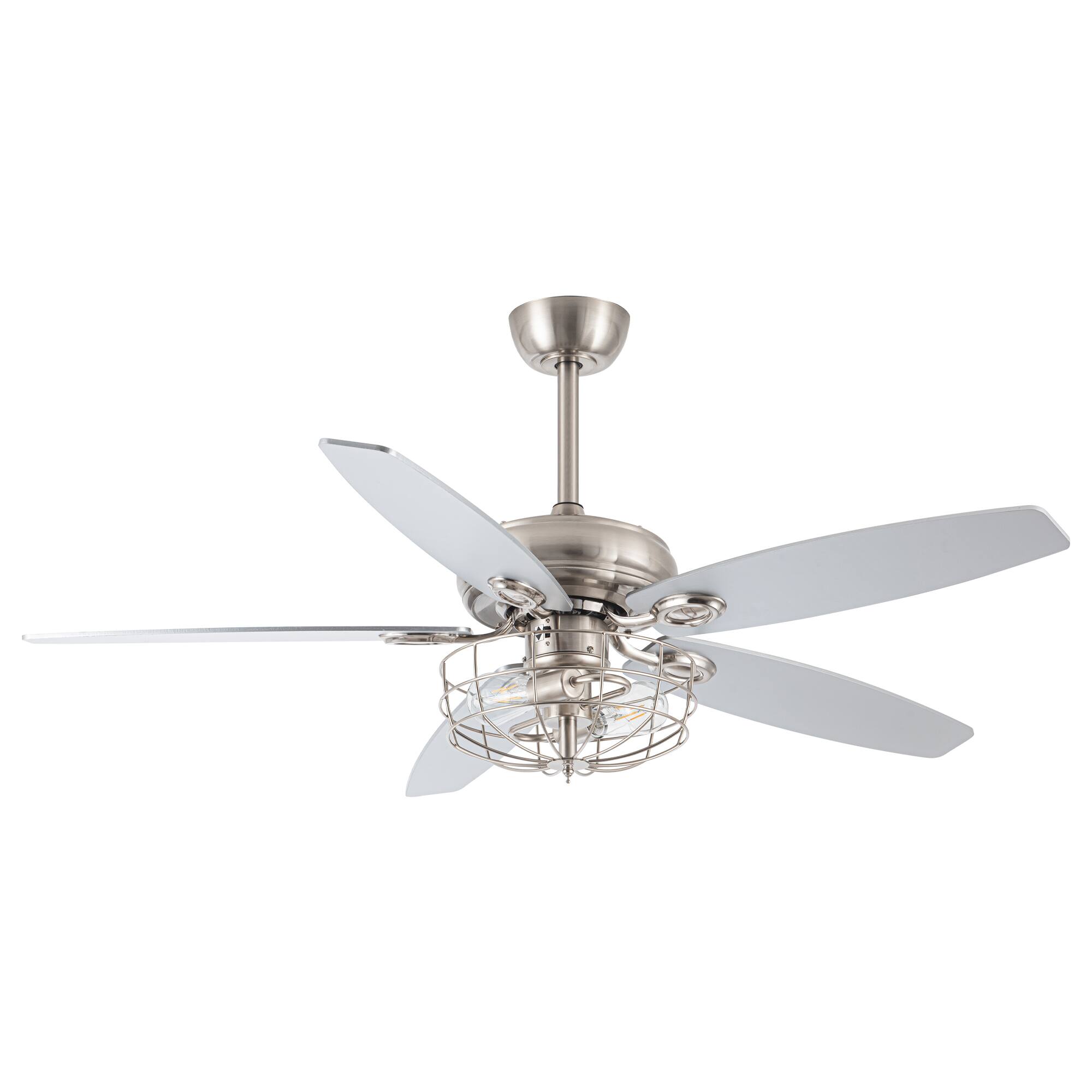 Alt View 7. Parrot Uncle - 52" Polished Nickel Wood 5-Blade Modern Ceiling Fan with Remote - Brushed Nickel.