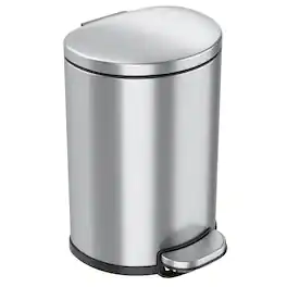 iTouchless - 2 Gallon SoftStep Semi-Round Stainless Steel Step Bathroom Trash Can with AbsorbX Odor Filter - Silver