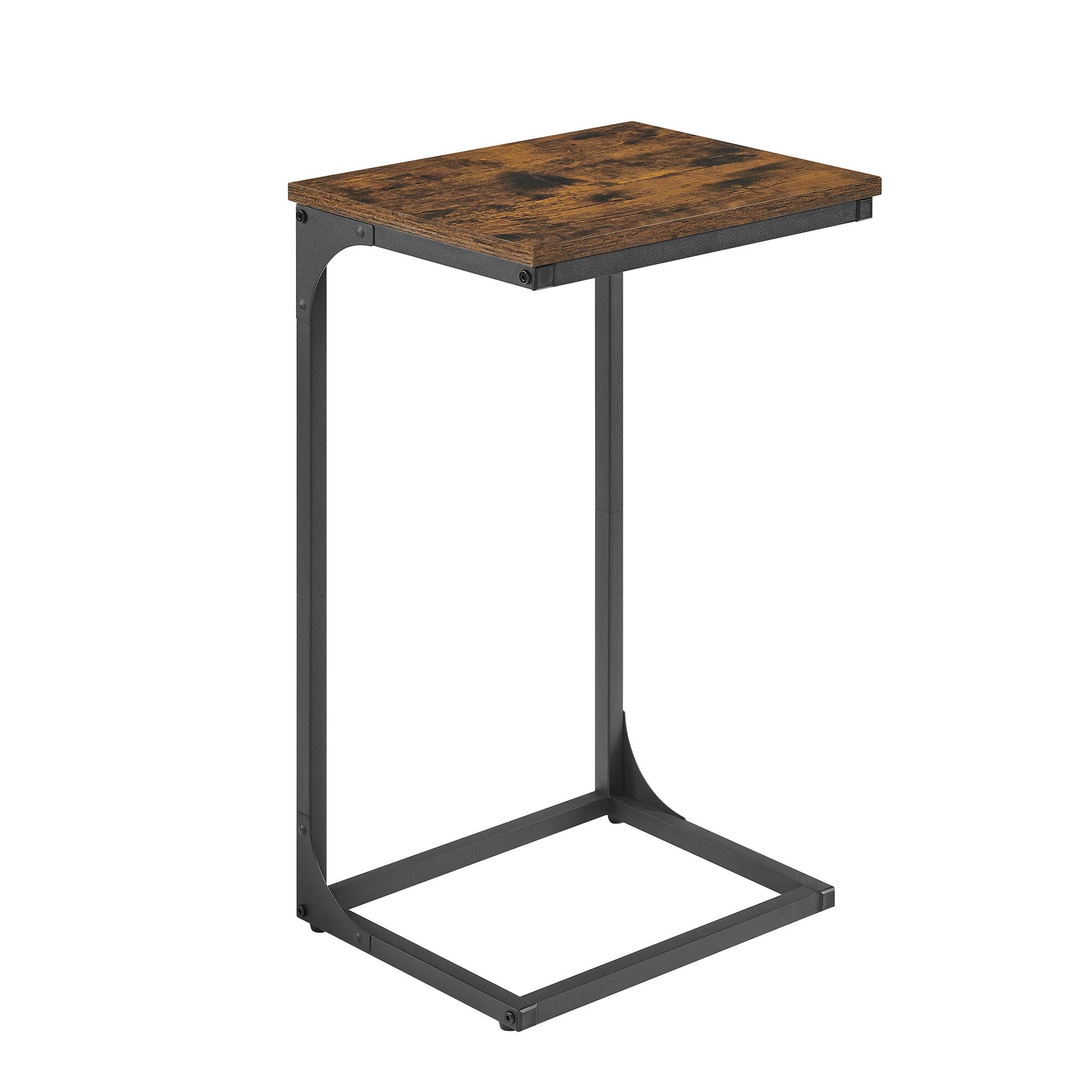 Songmics Home - C-Shaped End Table, Side Table for Sofa, Couch Table with Metal Frame, Small TV Tray Table for Living Room, Bedroom - Rustic Brown and Black