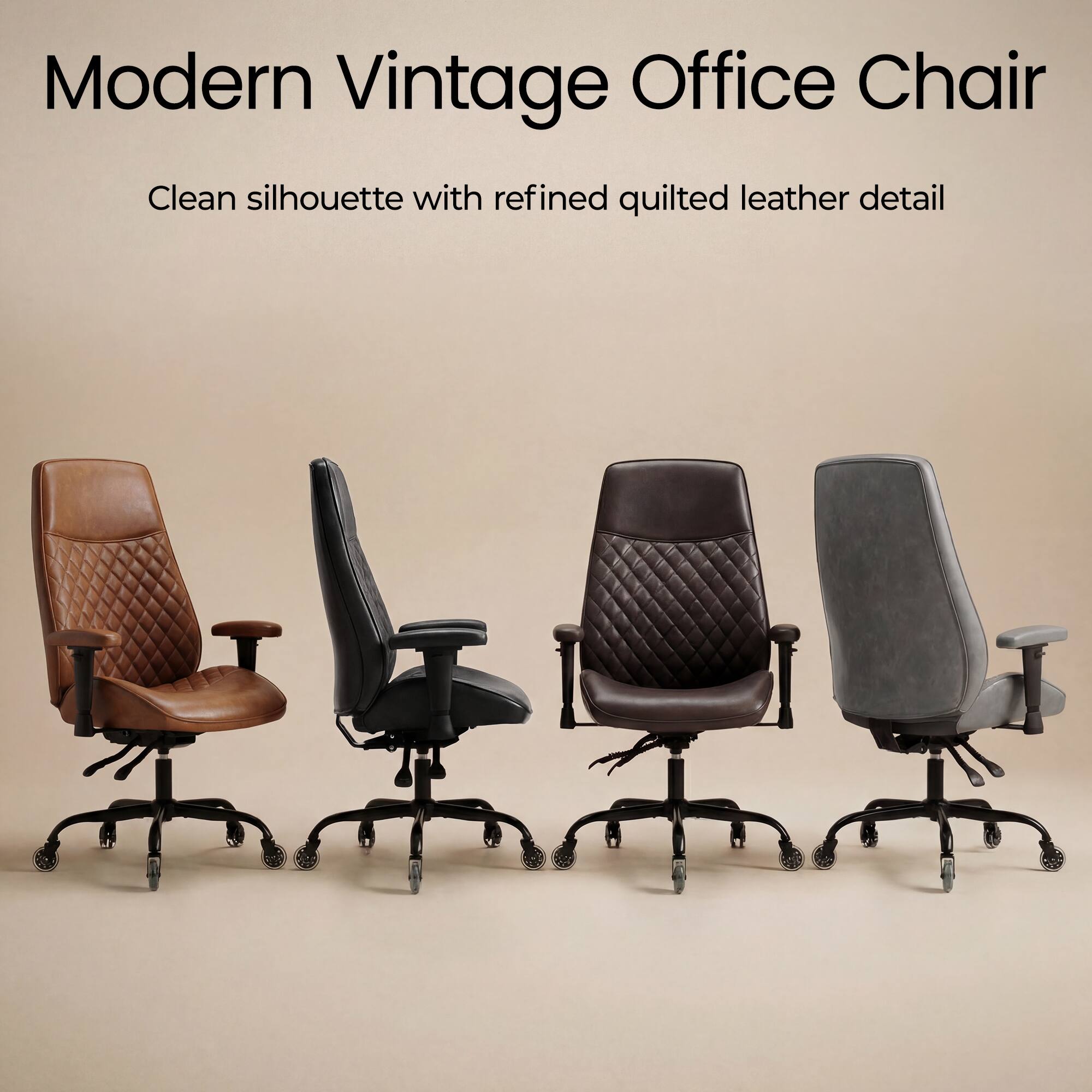 Modern Vintage Office Chair  
Clean silhouette with refined quilted leather detail