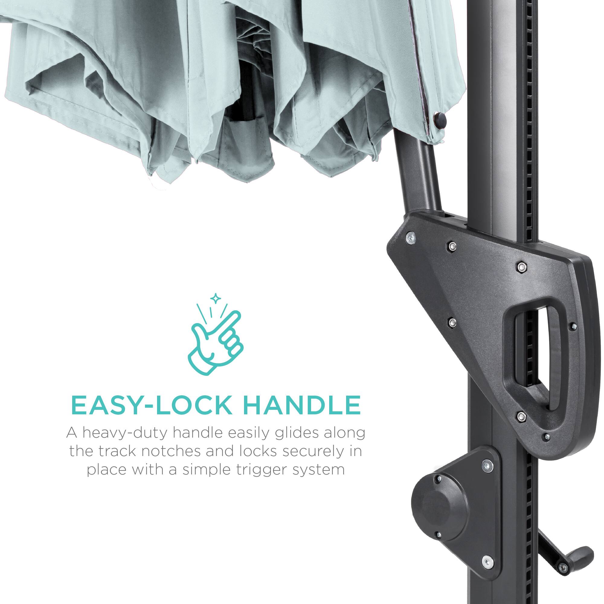 EASY-LOCK HANDLE

A heavy-duty handle easily glides along the track notches and locks securely in place with a simple trigger system.