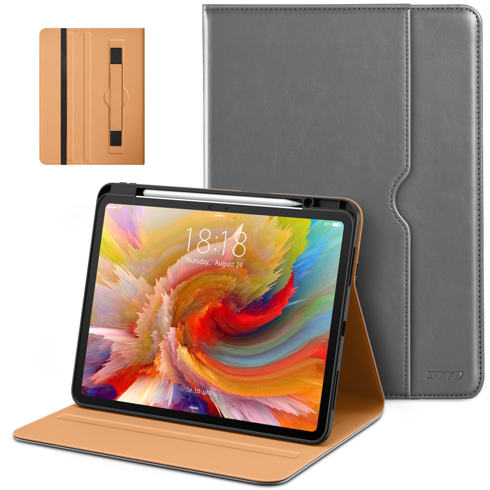 DTTO - Case for iPad Pro 13 Inch M5/M4,Premium Leather Business Folio Stand Cover with Pencil Holder, Auto Wake/Sleep - Gray
