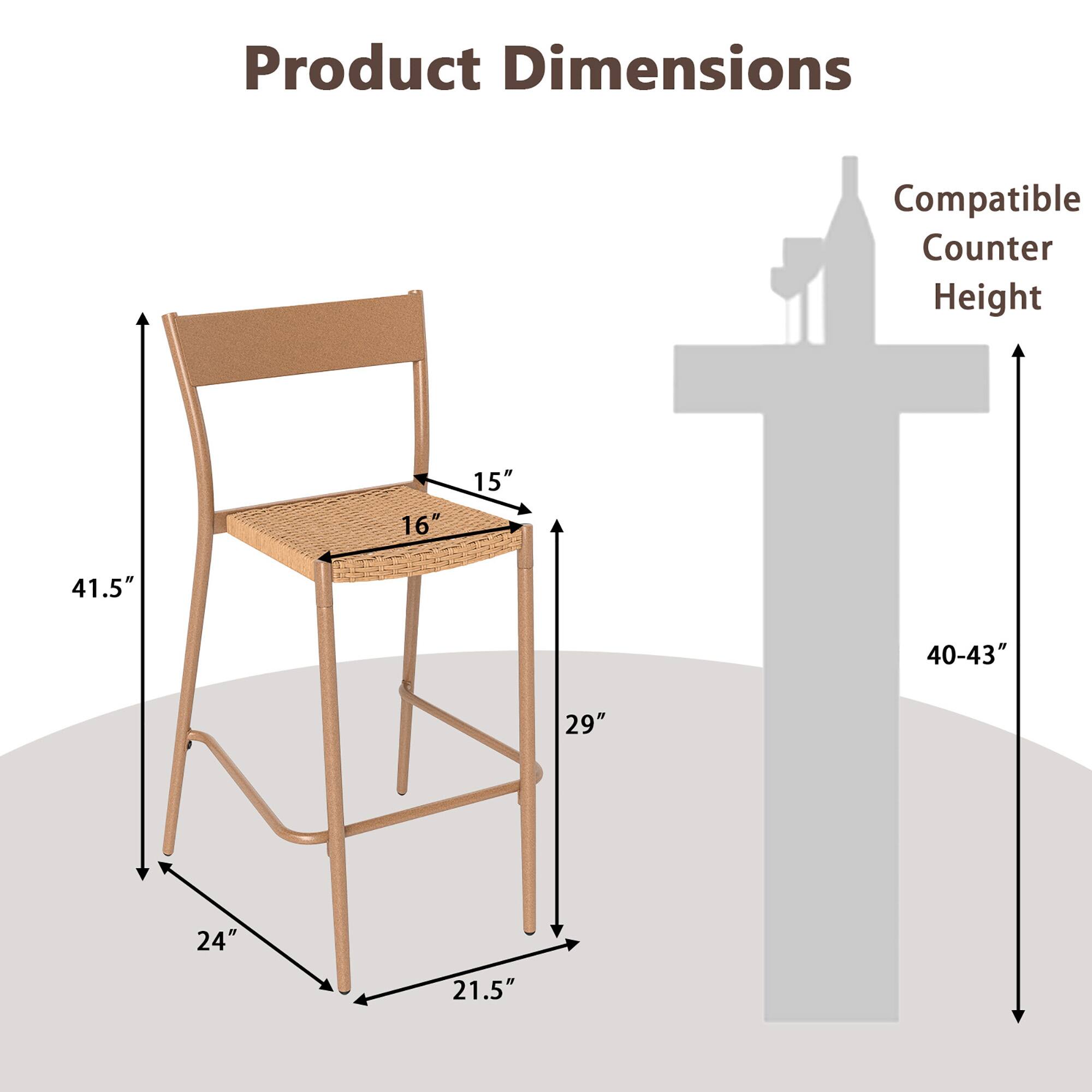 Product Dimensions: Compatible Counter Height 16" x 15" x 41.5" (40-43" height)