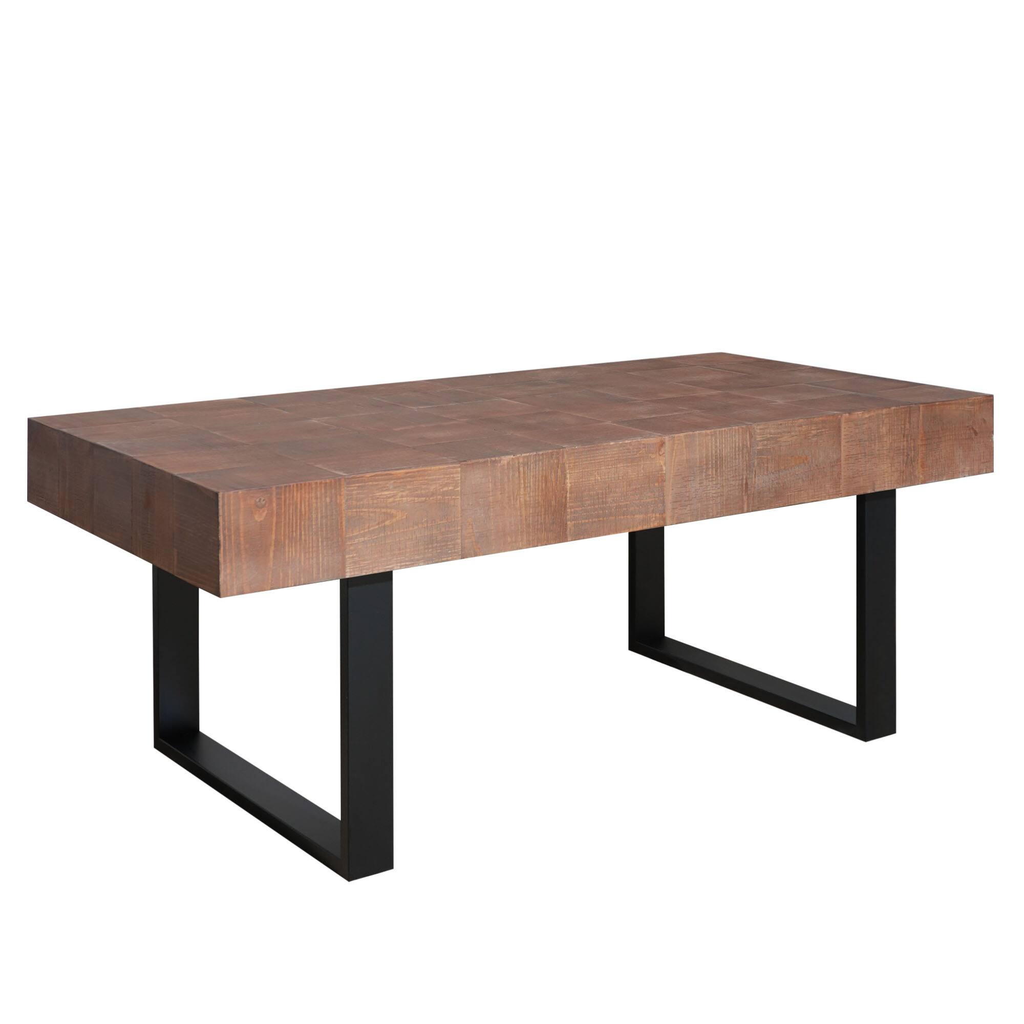 Back. GOODSILO - Handcrafted Rustic Industrial Coffee Table with Metal Legs and Parquet-Style Wood Surface - Multi.