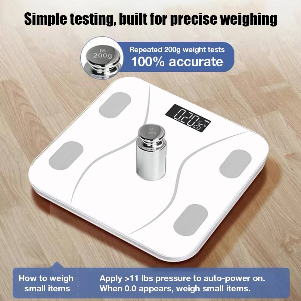 Simple testing, built for precise weighing

Repeated 200g weight tests 100% accurate

How to weigh small items
Apply >11 lbs pressure to auto-power on. When 0.0 appears, weigh small items.