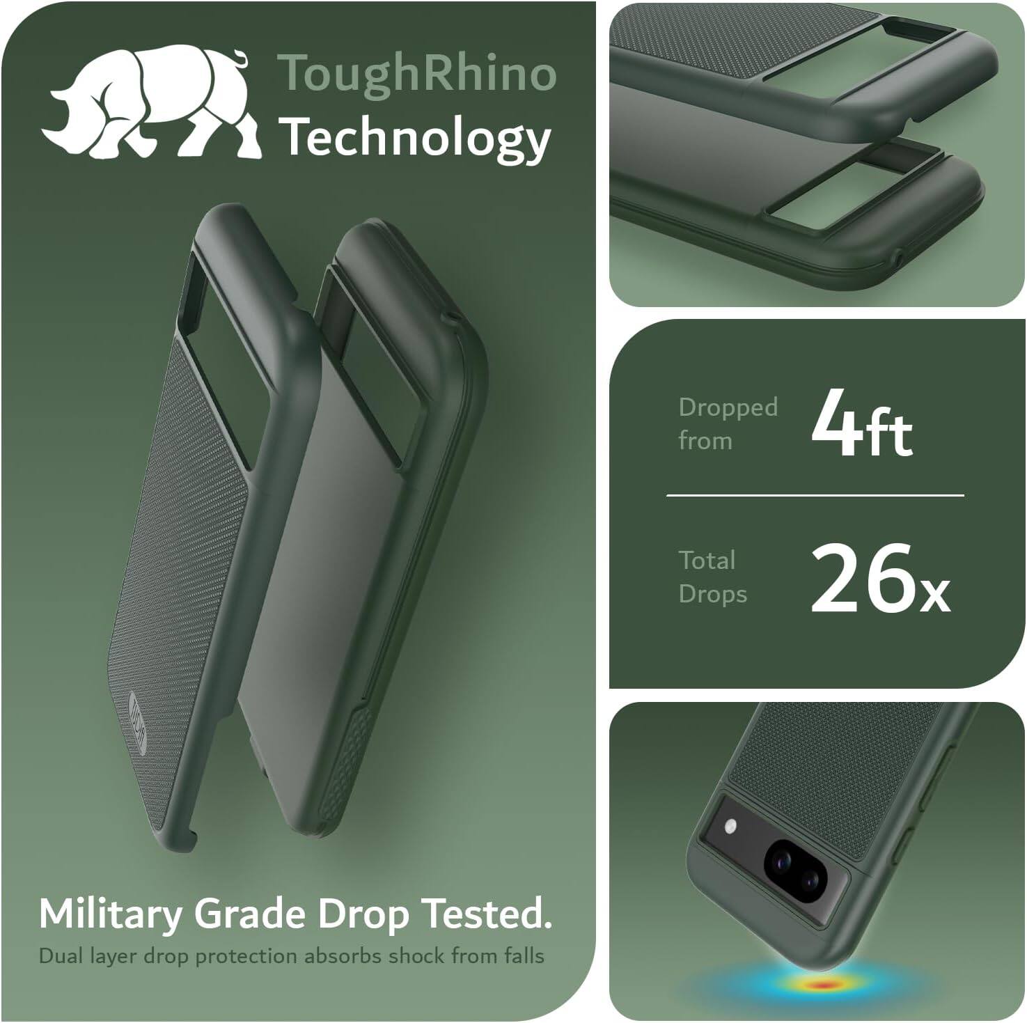 ToughRhino Technology

Dropped from 4ft

Total Drops 26x

Military Grade Drop Tested.
Dual layer drop protection absorbs shock from falls
