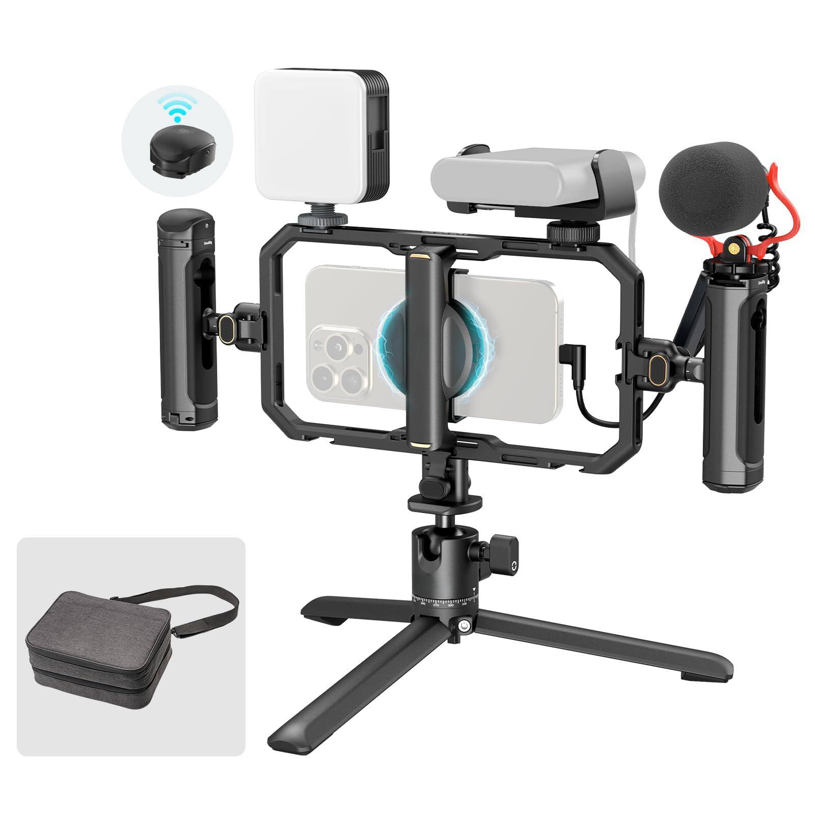 Alt View 6. VEGA AUTOMOTIVE - All in one Universal Quick Release Phone Video Rig Kit Pro Stabilizer With Led Light Microphone Qr Tripod D... - Dual Handheld Kit.