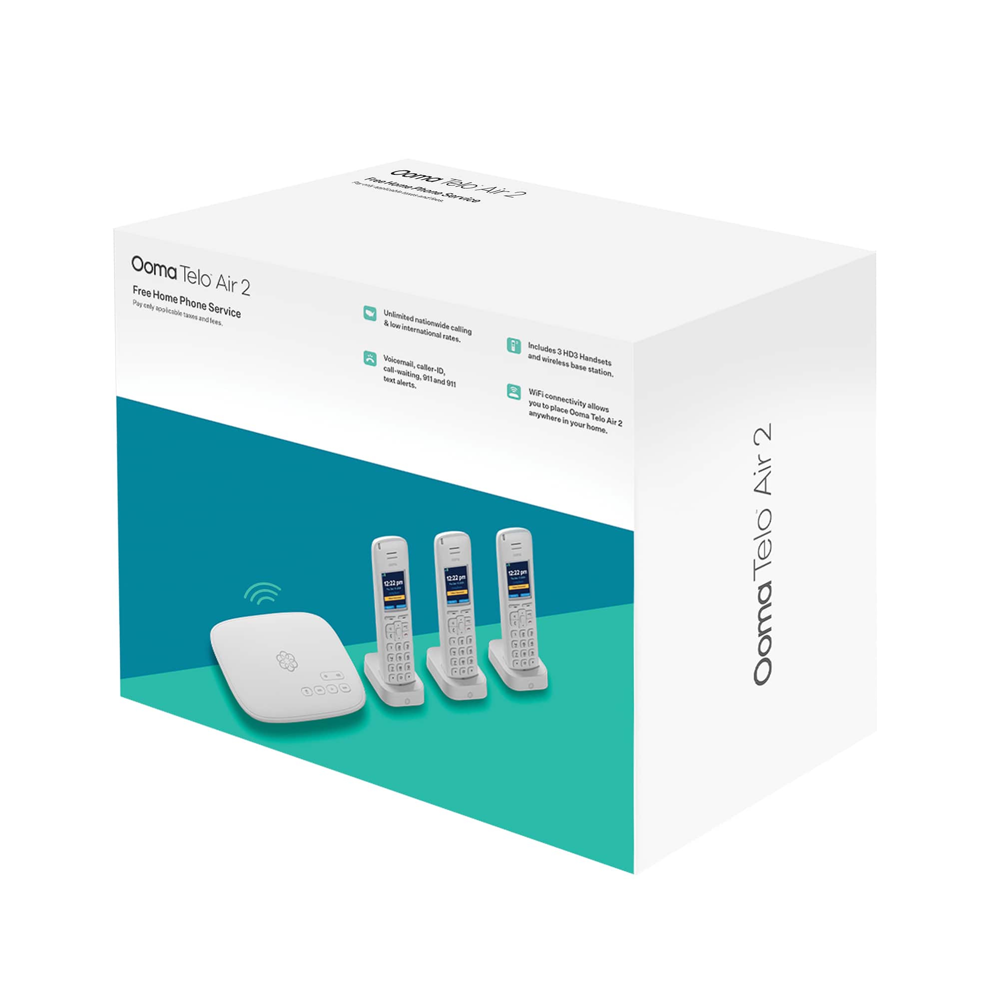 Ooma Telo Air 2 Home Phone System - Free Home Phone Service - No Monthly Fees - Unlimited Calling - 4 Seat Waiting - Includes 1 HDS and 1 Wireless Handset - Connectivity Anywhere - My Ooma - 2 Air Telo Ooma.