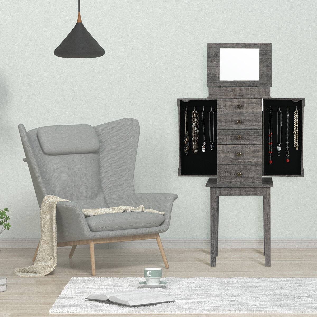Alt View 1. Ecooso - Standing Jewelry Cabinet with 5 Drawers, Top Flip Mirror and Organized Storage.