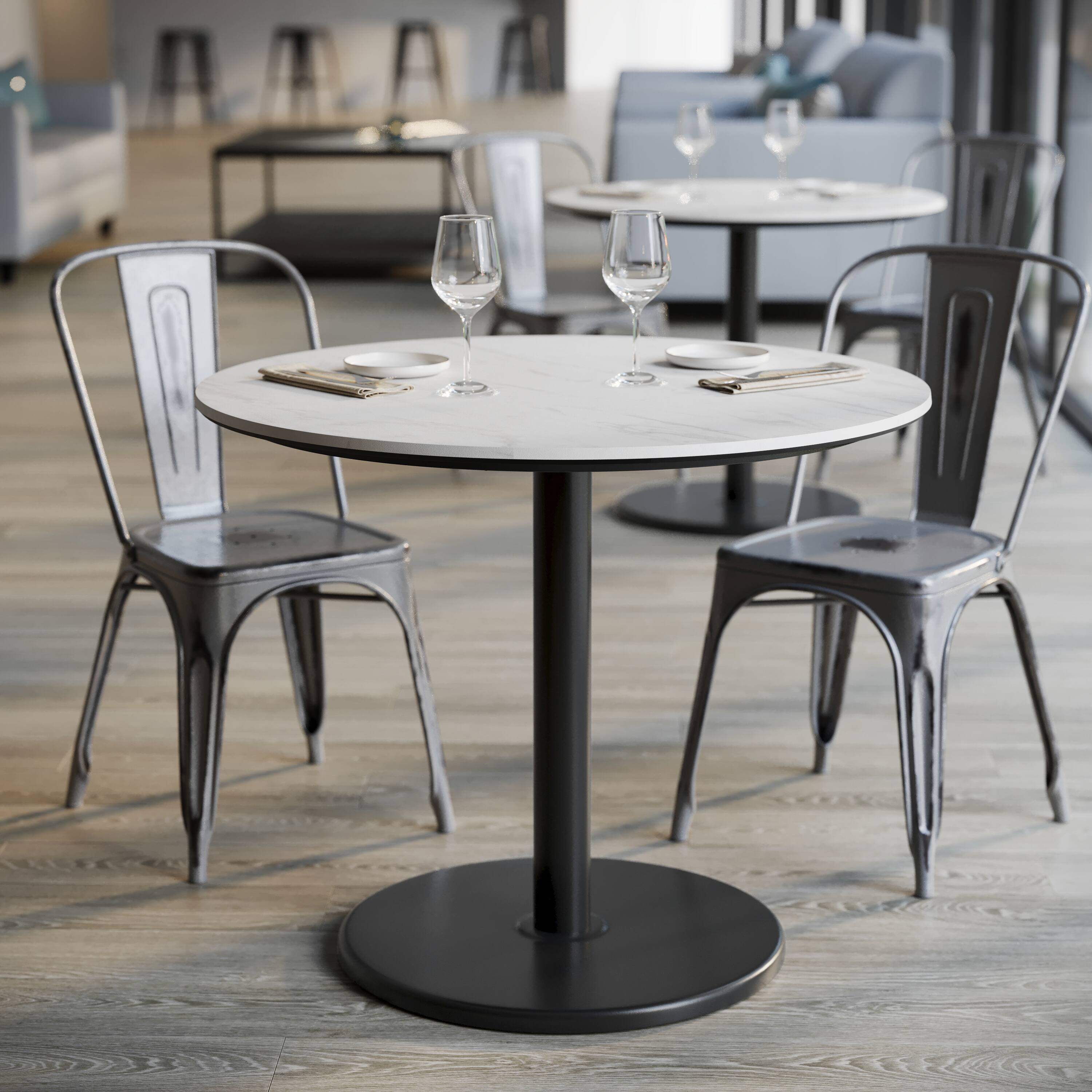 Alt View 4. Emma + Oliver - PureShield Tabletop with Seam-Free Surface Innovation and Table Height Round Base - White Faux Marble/Black Base.