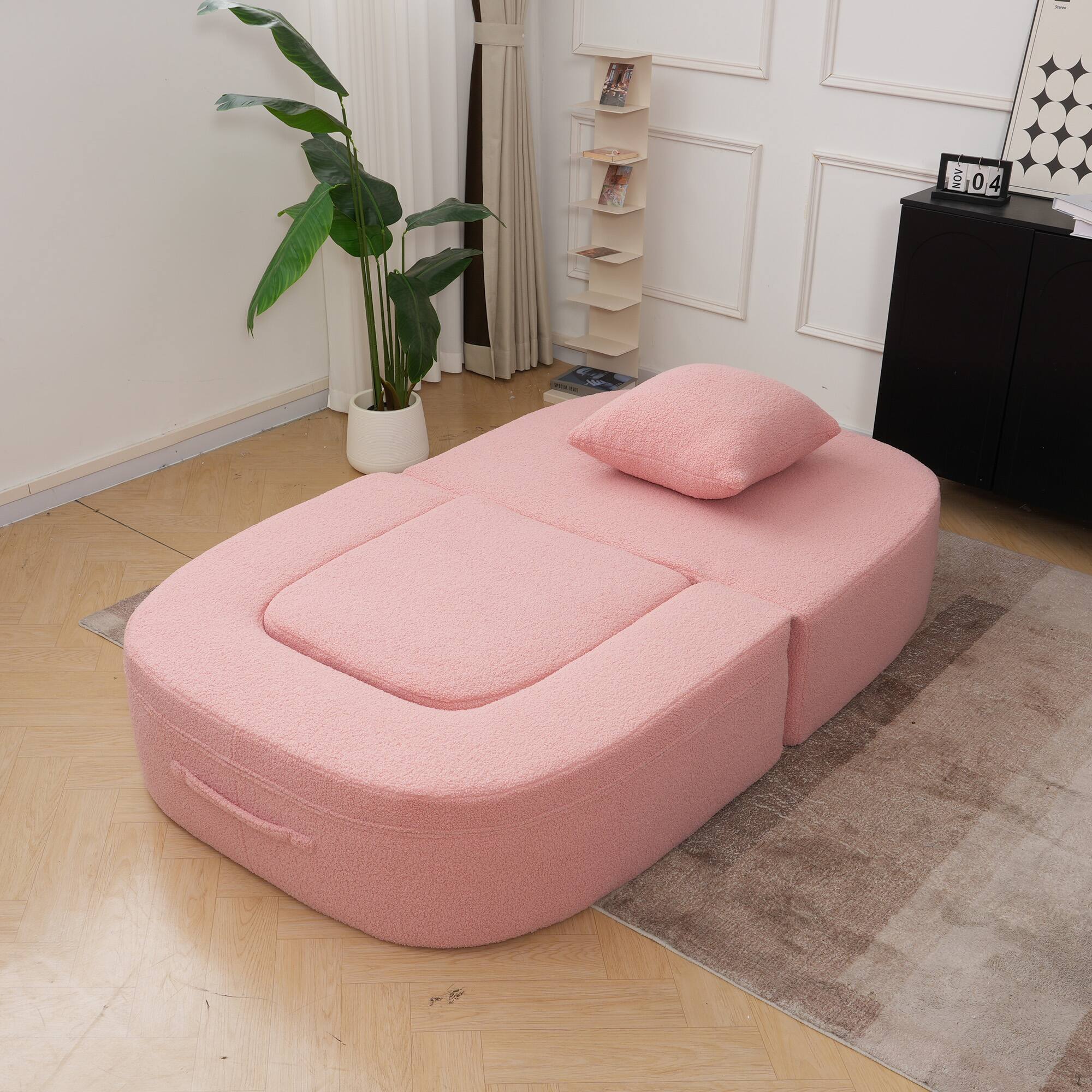 Alt View 8. Yardgrace - Boneless Sofa Chair Lounge Chair for Living Room, Modern Convertible Upholstered Sofa, Comfy Sherpa Leisure Couch - Pink.