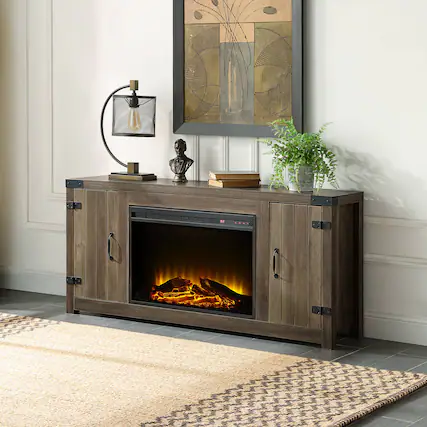 Front. Chateau Abodes - 54" Farmhouse Fireplace TV Stand with Electric Fireplace, 2 Storage Drawers for TVs up to 65" - Oak.