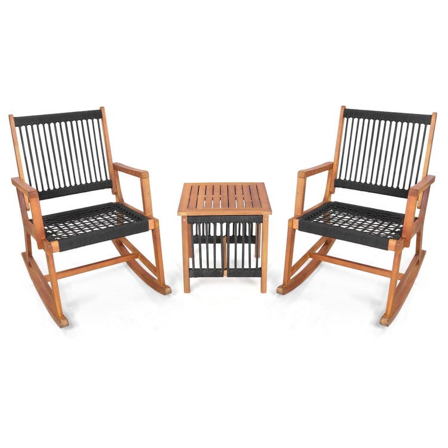 Back. Kadyn - 4 Pcs Acacia Wood Patio Conversation Table and Chair Set Garden Conversation Sets with Hand Woven Rope - Brown.