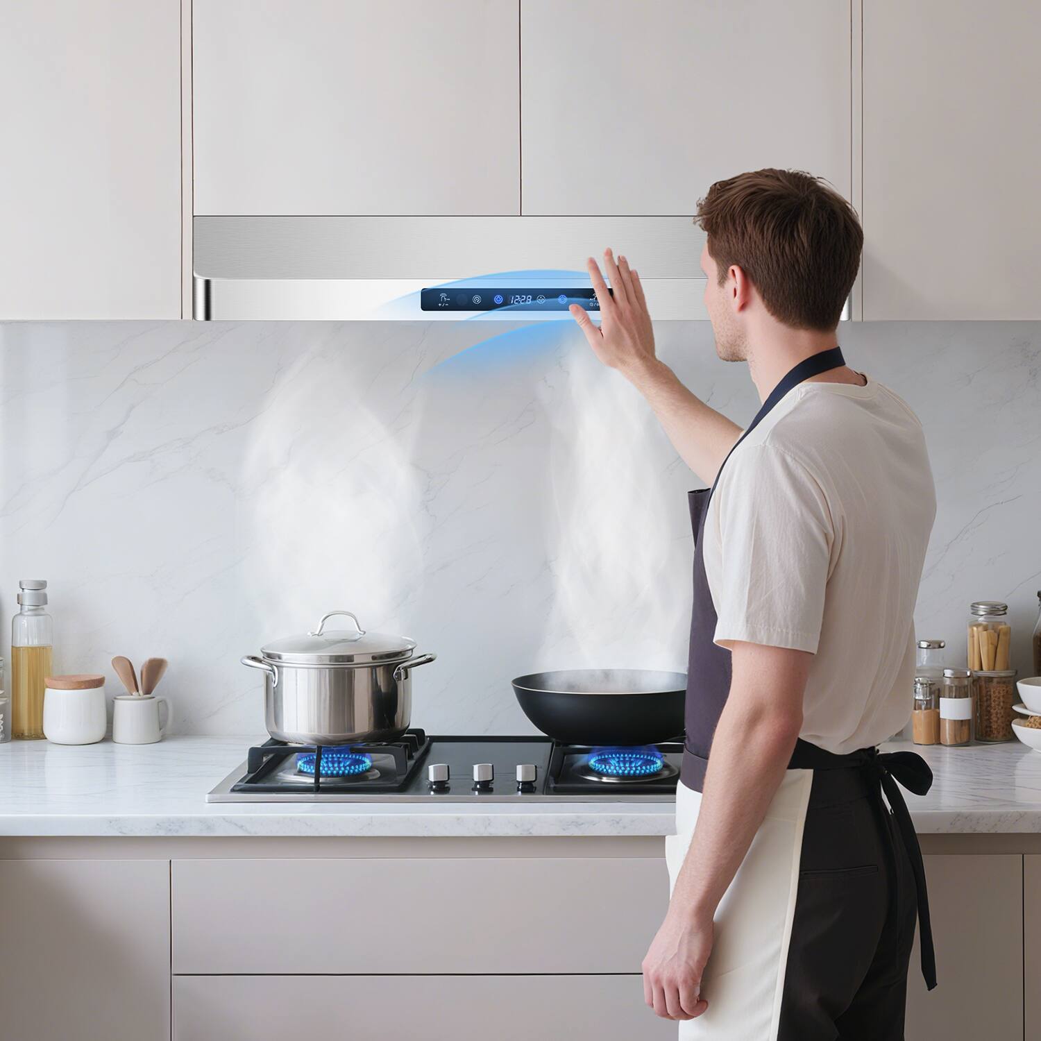 Alt View 9. Aobosi - 36-inch Range Hood with 3 Speed Echaust Fan, 700CFM Kitchen Stove Vent Hood with Dishwasher Baffle Filters, Time Setting - Silver.