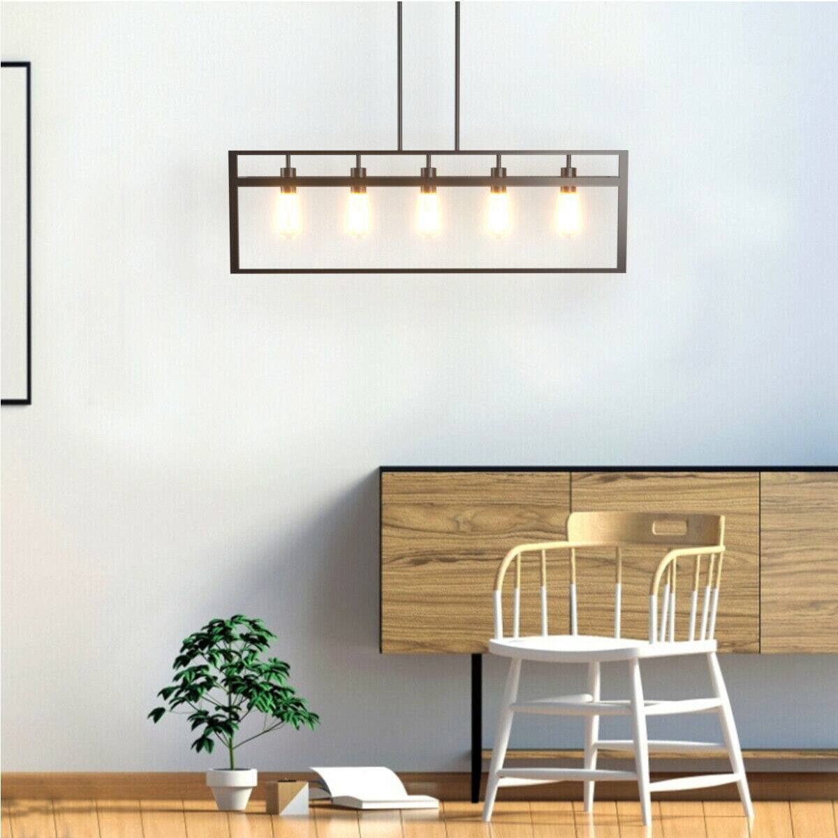 Alt View 3. Gymax - Gymax 5-Lights Pendant Lamp Flush Mount Geometric Metal Chandelier w/ Iron Lamp Shade - Dark Brown.