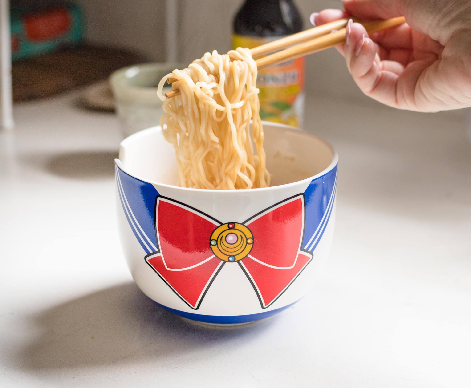 Alt View 2. Just Funky - Sailor Moon Japanese Dinnerware Set | 16-Ounce Ramen Bowl, Chopsticks - Blue.