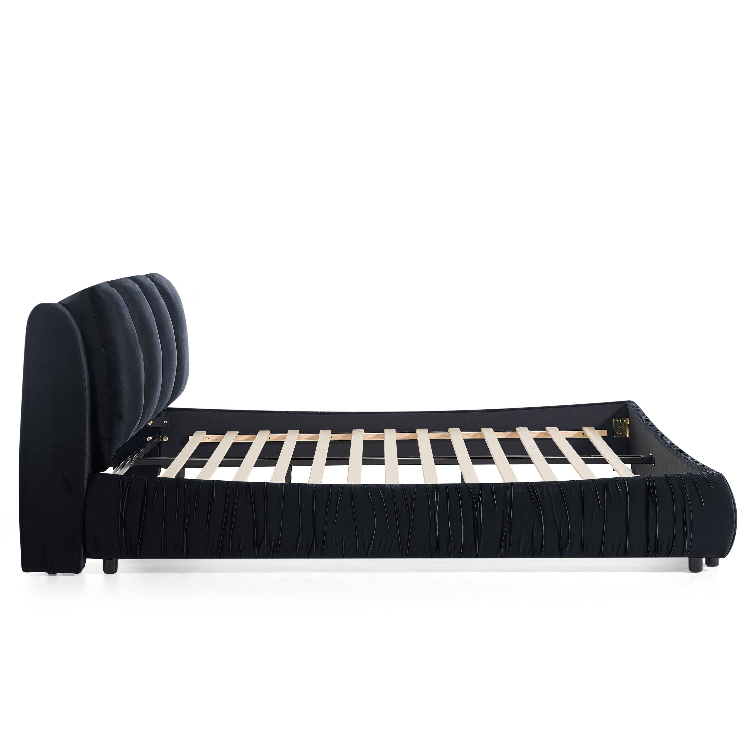 Alt View 1. Whisen - Upholstered Platform Bed with Segmented Padded Headboard and Velvet Frame,Sturdy Support - Black.