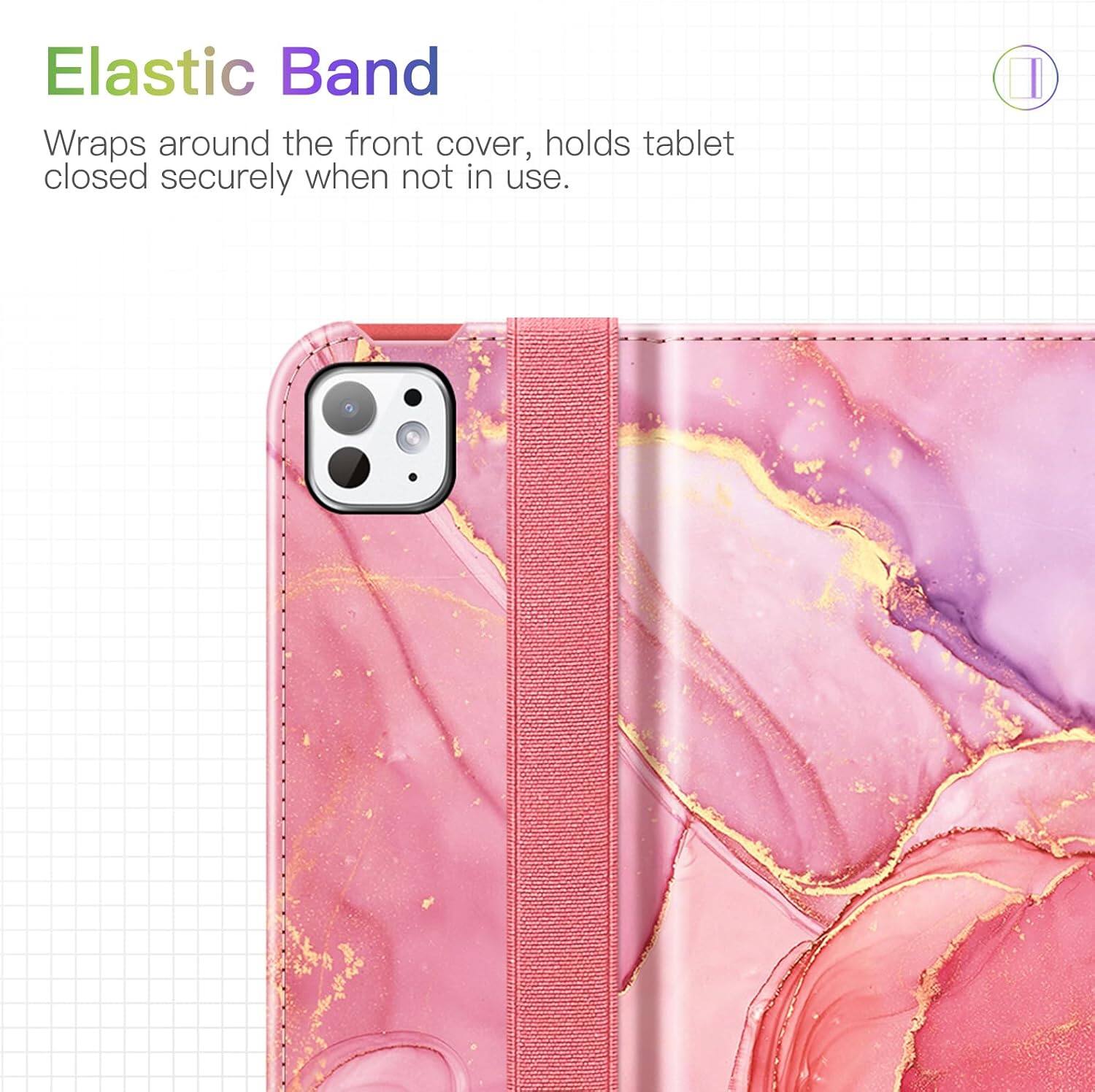 Elastic Band Wraps around the front cover, holds tablet closed securely when not in use.