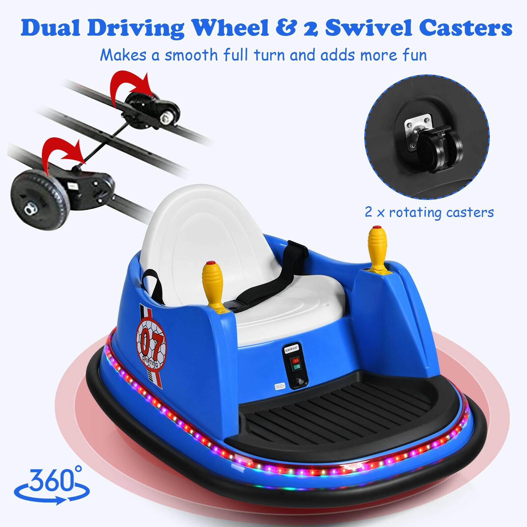 Dual Driving Wheel & 2 Swivel Casters  
Makes a smooth full turn and adds more fun  
2 x rotating casters  
360°