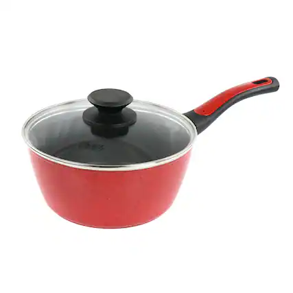 Front. Oster - Oster Claybon 2.2 Quart Nonstick Saucepan With Lid in Speckled Red - Red.
