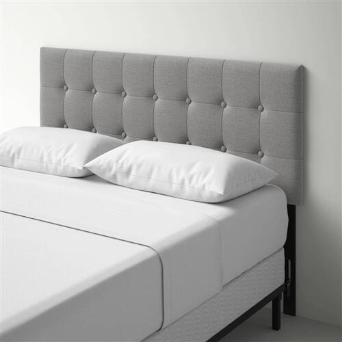 Back. SlickBlue - Full Upholstered Headboard with Button Tufting, Grey Fabric - Grey.