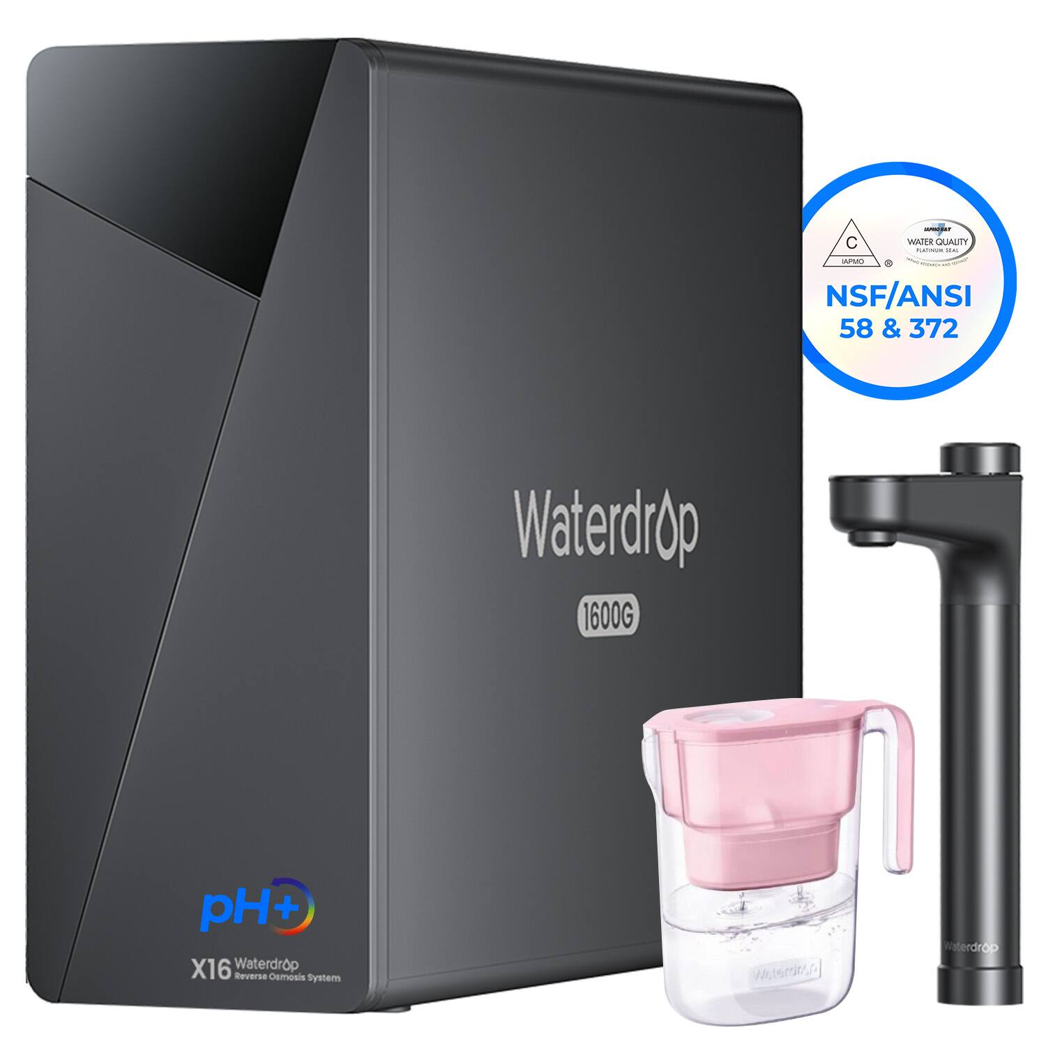 Waterdrop - X16 Reverse Osmosis System Extra WD-PT-05P Water Filter Pitcher - Black