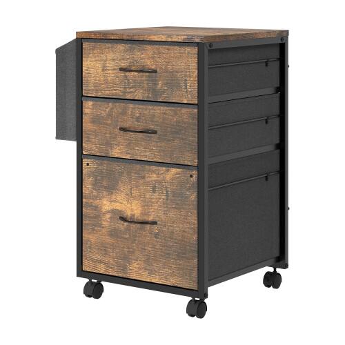 Alt View 3. Winado - Mobile Wood 3-Drawer Rolling Organizer File Cabinet with with 3 Fabric Drawers, Side Bag Under-Desk Storage for Office - Rustic Brown.