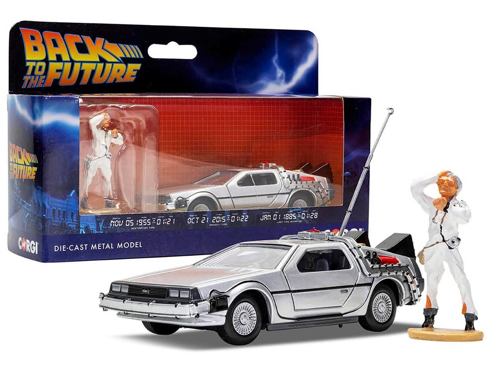 BACK TO THE FUTURE  
NOV 05 1955  
OCT 21 2015  
JAN 01 1885  
DIE-CAST METAL MODEL  
Corgi