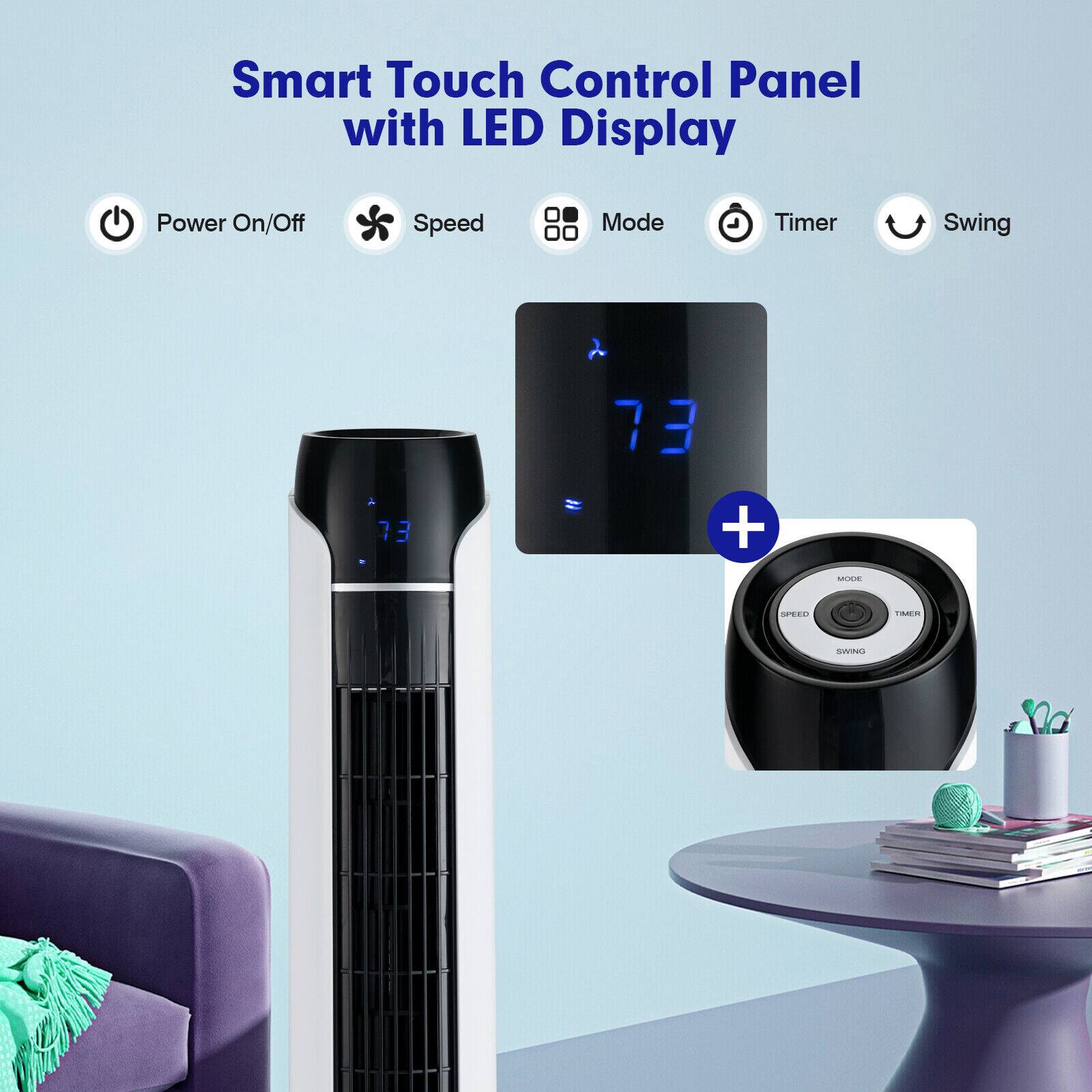 Smart Touch Control Panel with LED Display  
Power On/Off  
Speed  
Mode  
Timer  
Swing  

73  
+