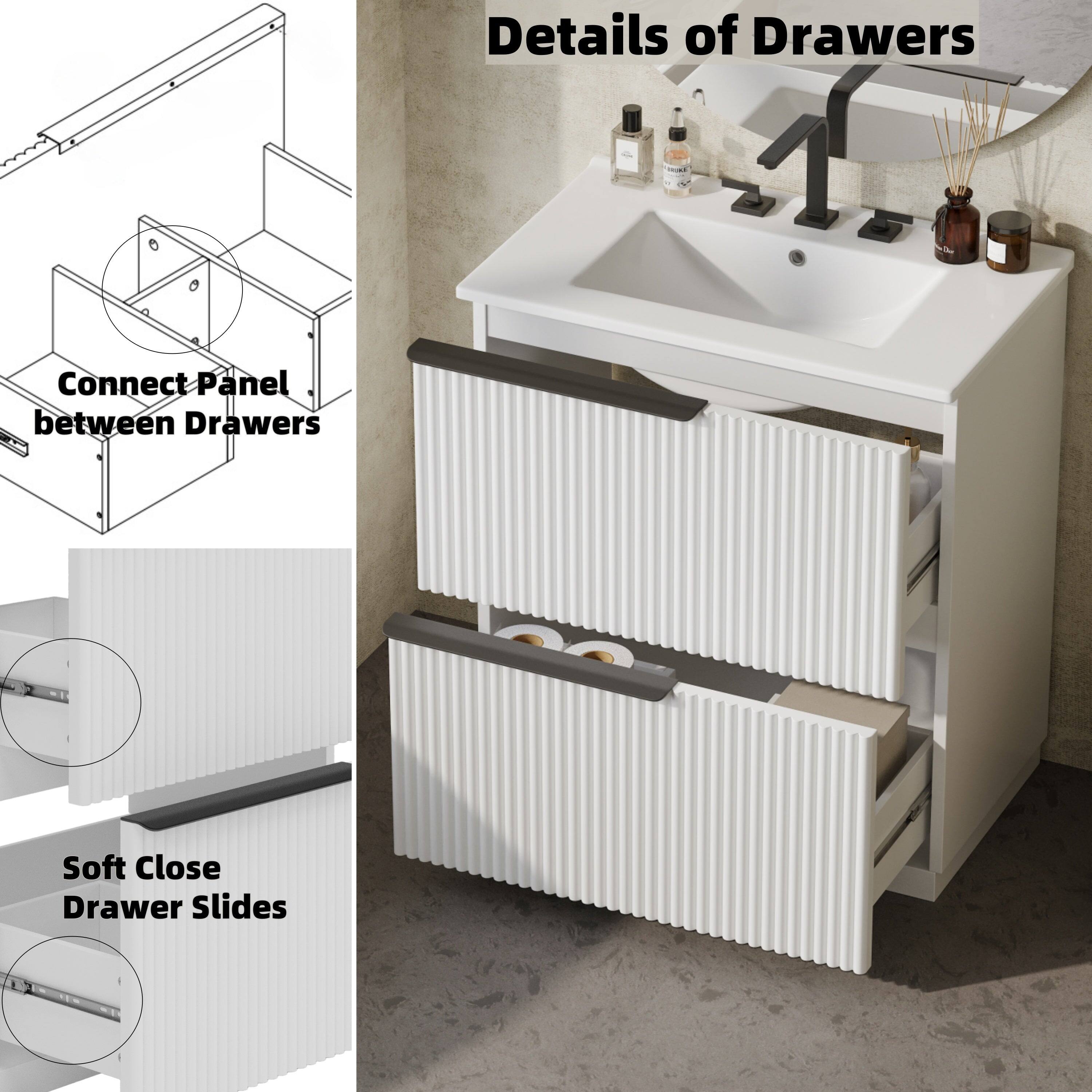 Details of Drawers

Connect Panel between Drawers

Soft Close Drawer Slides