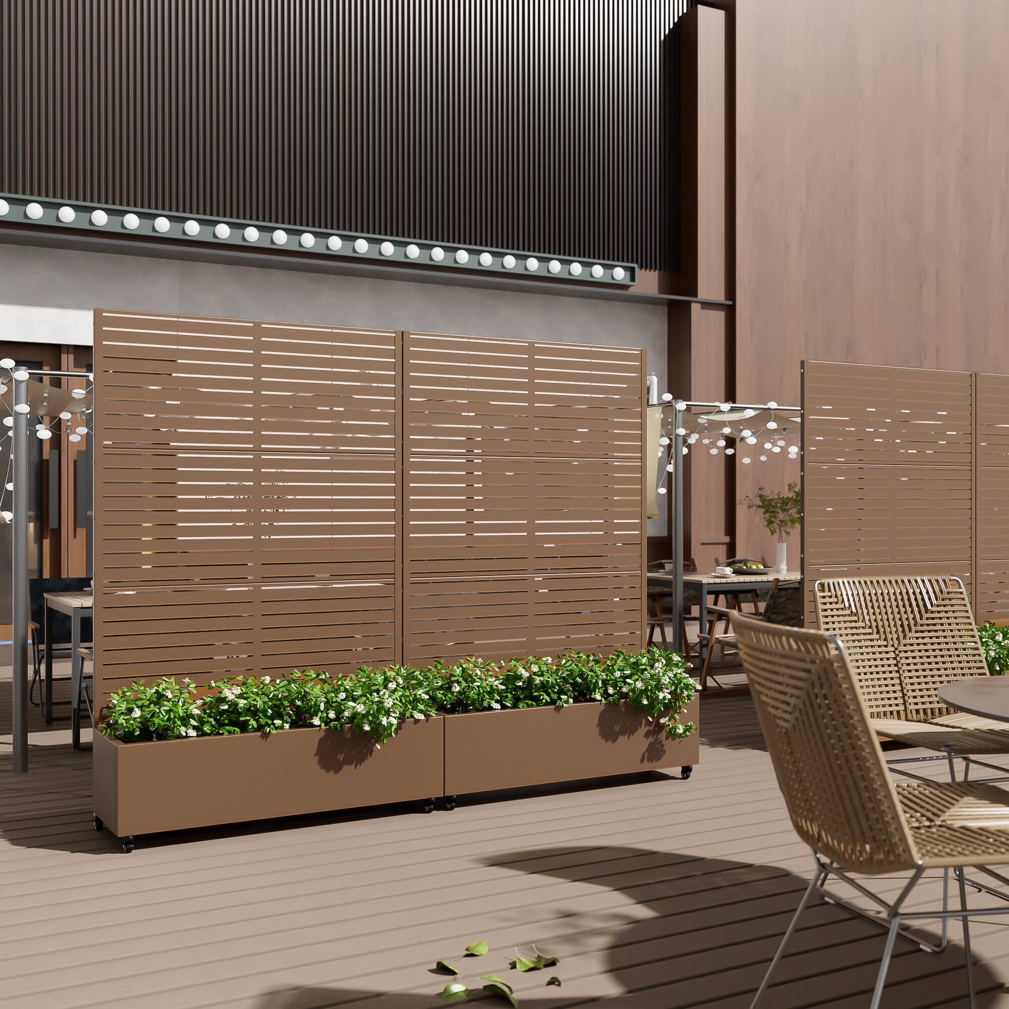 Alt View 4. PexFix - 72 in. H x 47 in. W Louvered Pattern Rectangle Metal Planter Box Raised Garden Beds with Trellis-Ideal for Balcony - Brown.