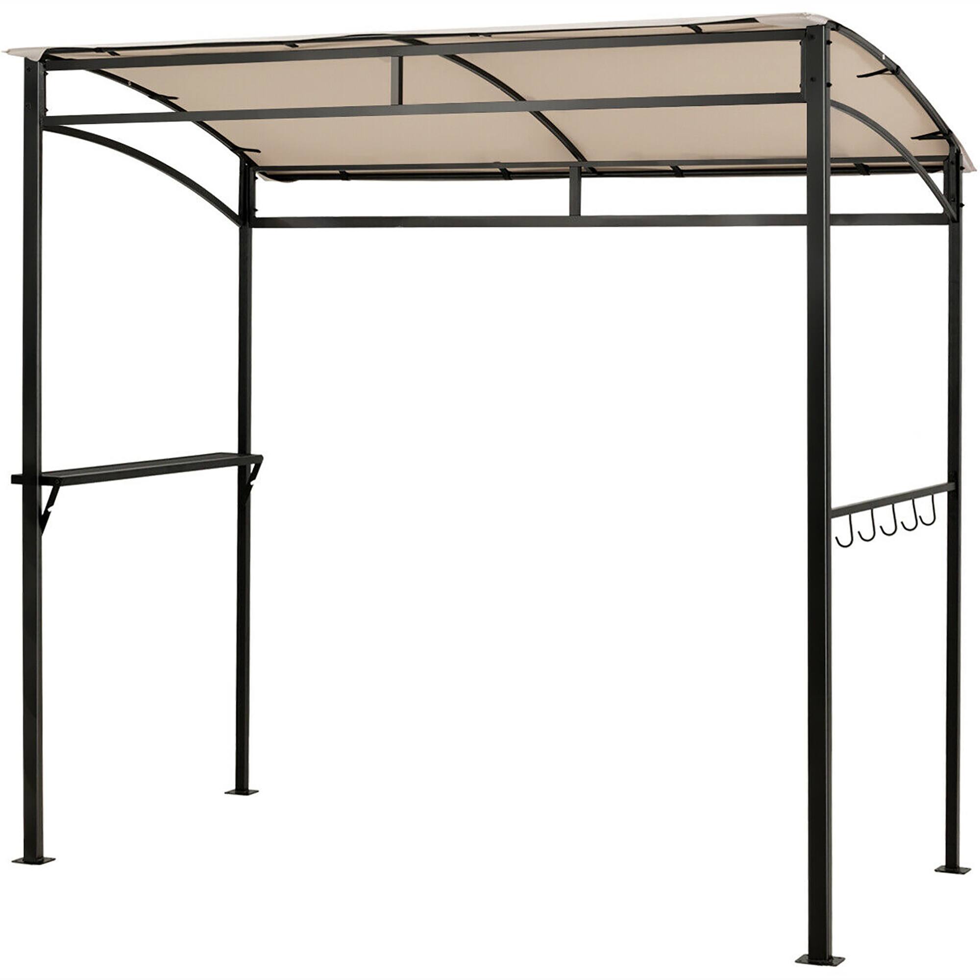Costway - 7'x4.5' Grill Gazebo Outdoor Patio Garden BBQ Canopy Shelter Storage Hook - Beige