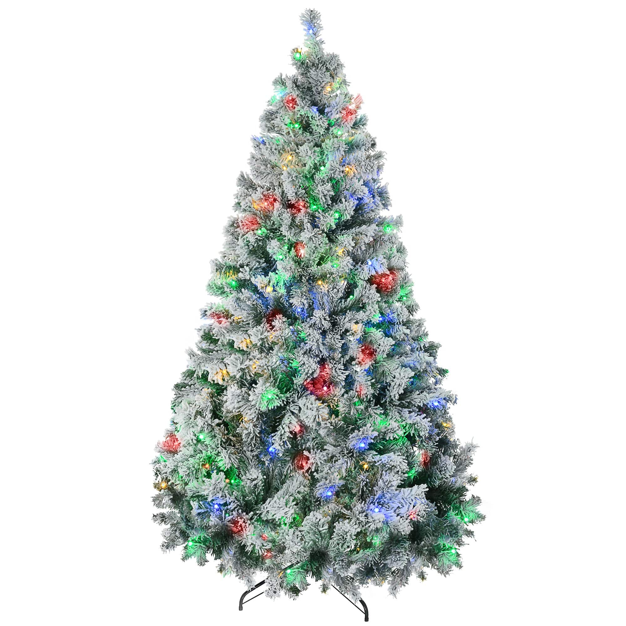 BreeBe - 7.5ft Tall Prelit Artificial Christmas Tree Holiday DÃ©cor with 1149 Snow Flocked Branches - Green