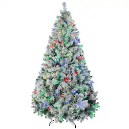 BreeBe - 7.5ft Tall Prelit Artificial Christmas Tree Holiday Décor with 1149 Snow Flocked Branches - Green
