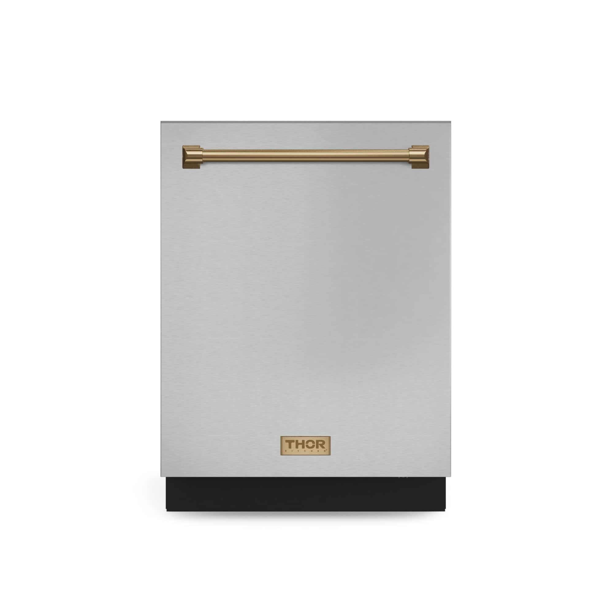 Front. Thor Kitchen - Gordon Ramsay Series by THOR Kitchen 24 Inch Dishwasher with Bronze Hardware - Stainless Steel.