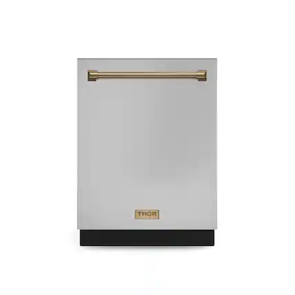 Front. Thor Kitchen - Gordon Ramsay Series by THOR Kitchen 24 Inch Dishwasher with Bronze Hardware - Stainless Steel.