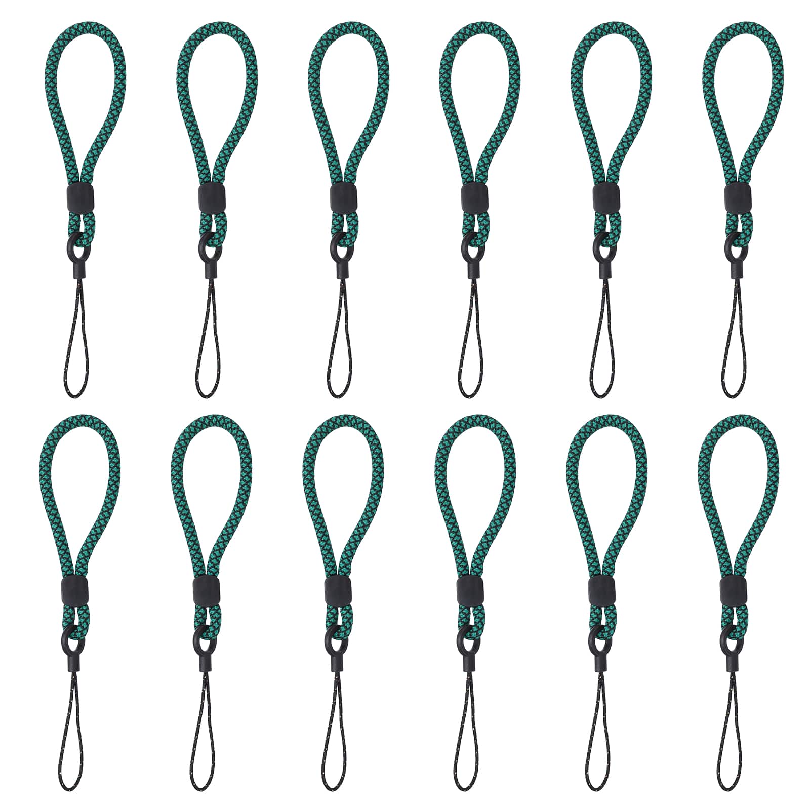 Unique Bargains - 12pcs Phone Lanyards Finger Strap, Short Anti-loss Hanging Rope for Phone, Key, Flashlight, USB Badge - Black,Lake Blue