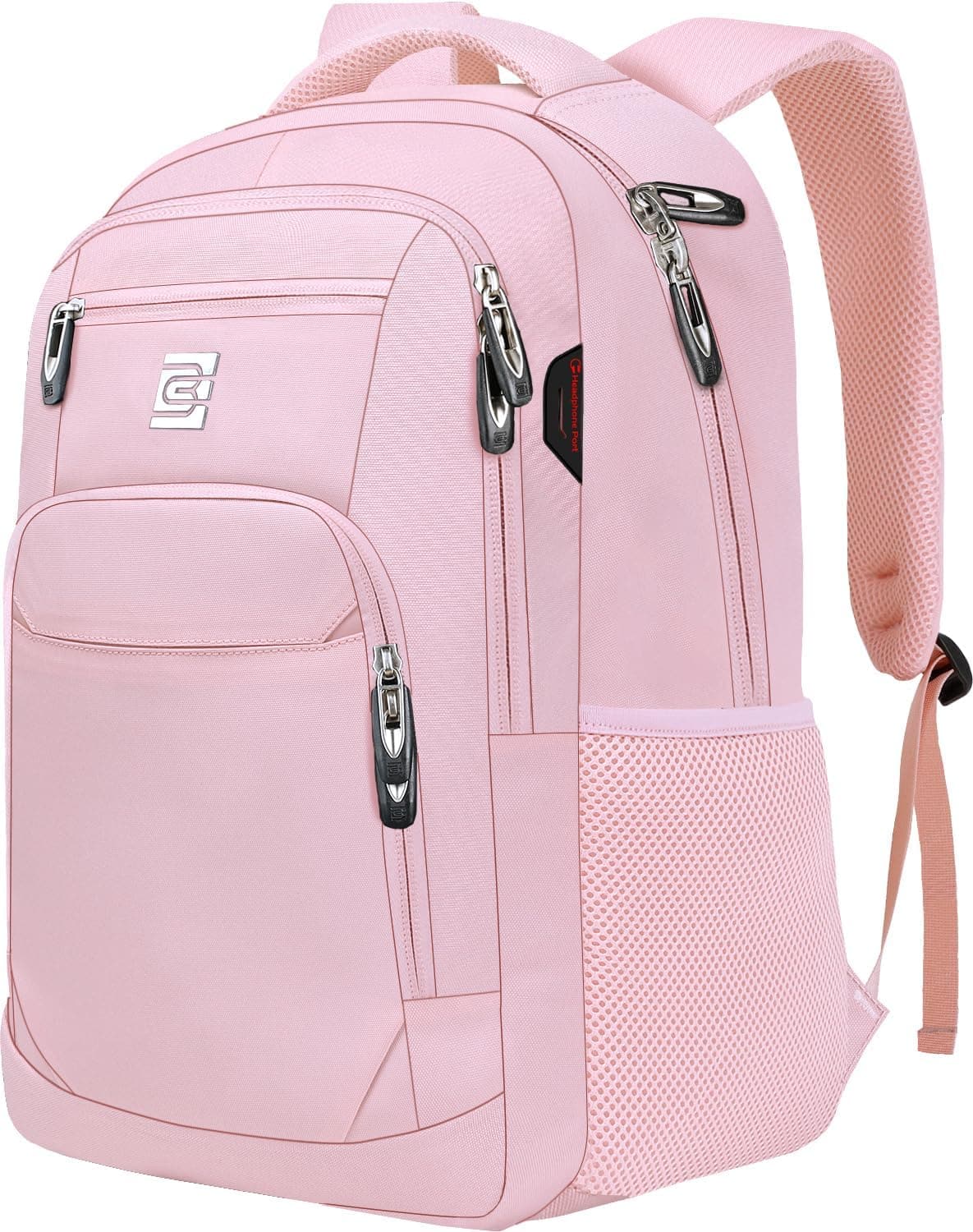 Core Tech - 15.6-Inch Water-Resistant Business Laptop Backpack with Anti-Theft Pocket and Luggage Strap - Light Pink