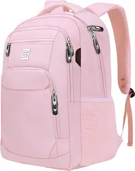 Core Tech - 15.6-Inch Water-Resistant Business Laptop Backpack with Anti-Theft Pocket and Luggage Strap - Light Pink