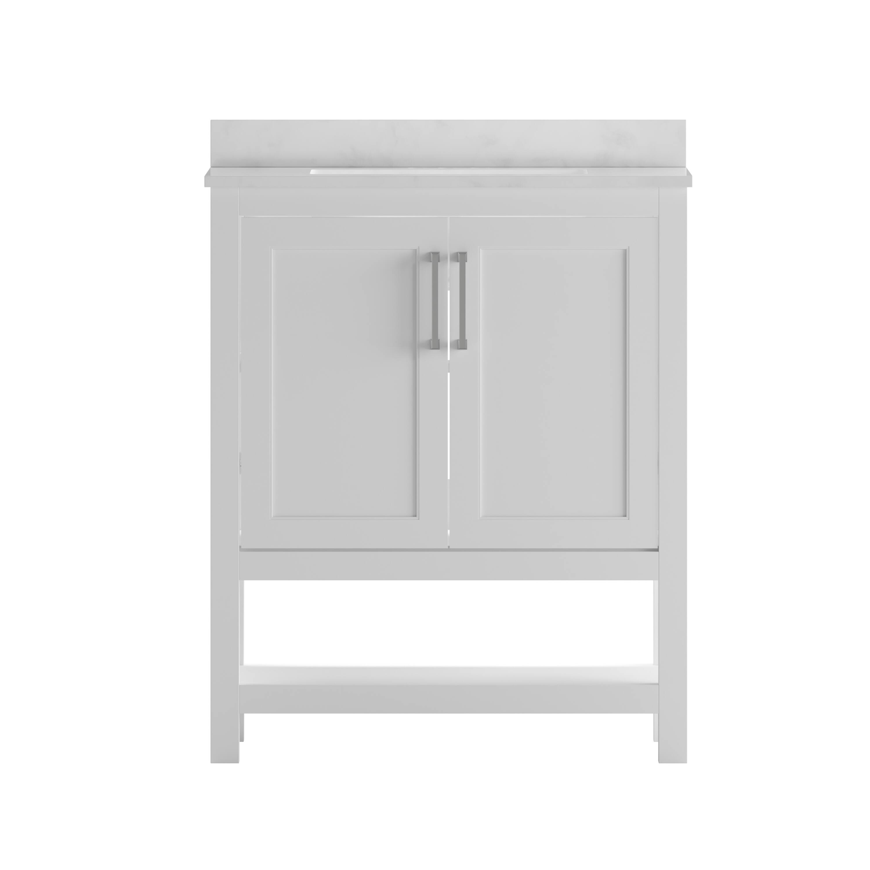 Alt View 9. Emma + Oliver - Vesta Bathroom Vanity, Single Sink Cabinet with 2 Soft Close Doors and Open Shelf, Carrara Marble Finish Countertop - White.
